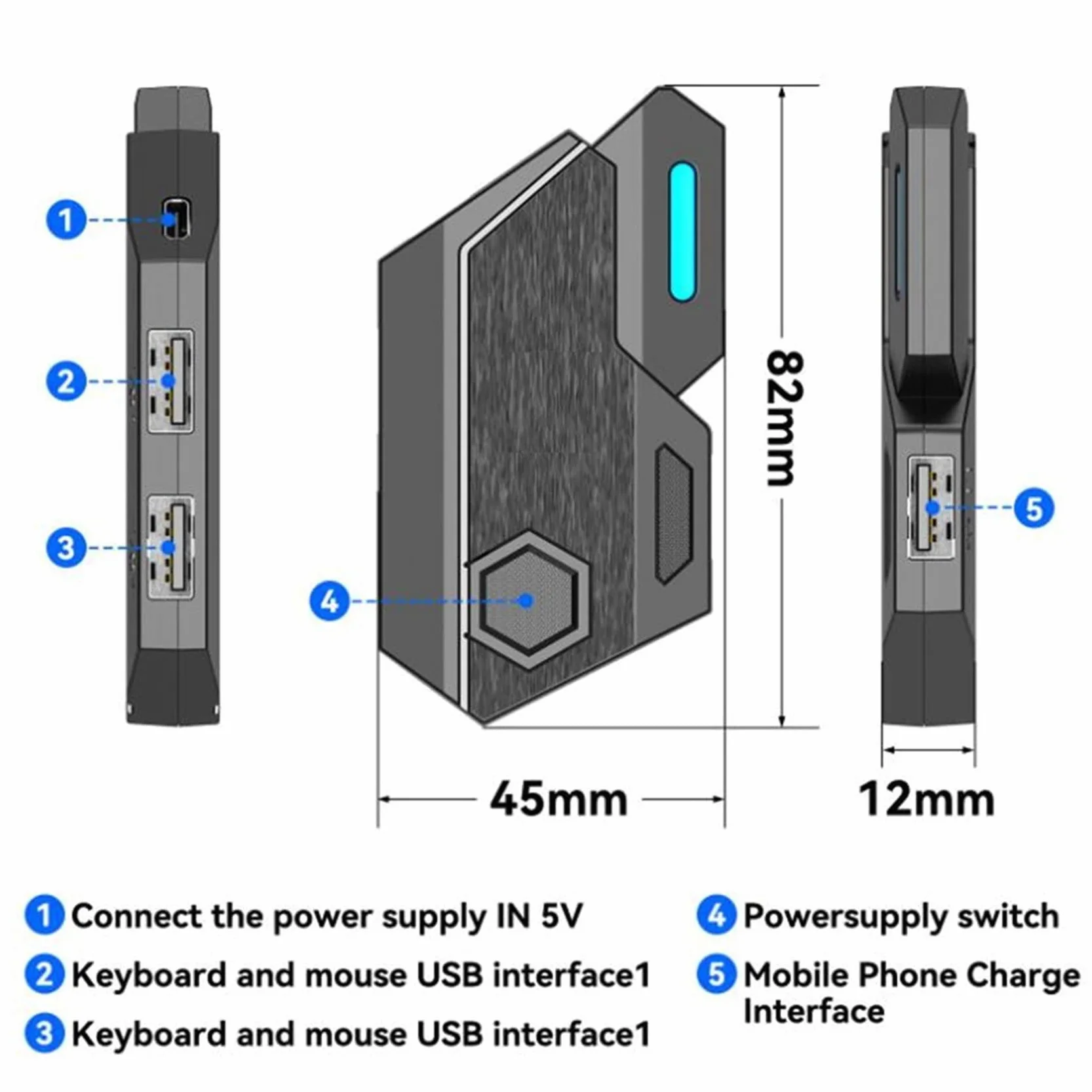 Gamepad Mobile per Controller Tastiera Gaming Mouse Converter Bluetooth per IOS Android Game Adapter, Mix SE Set