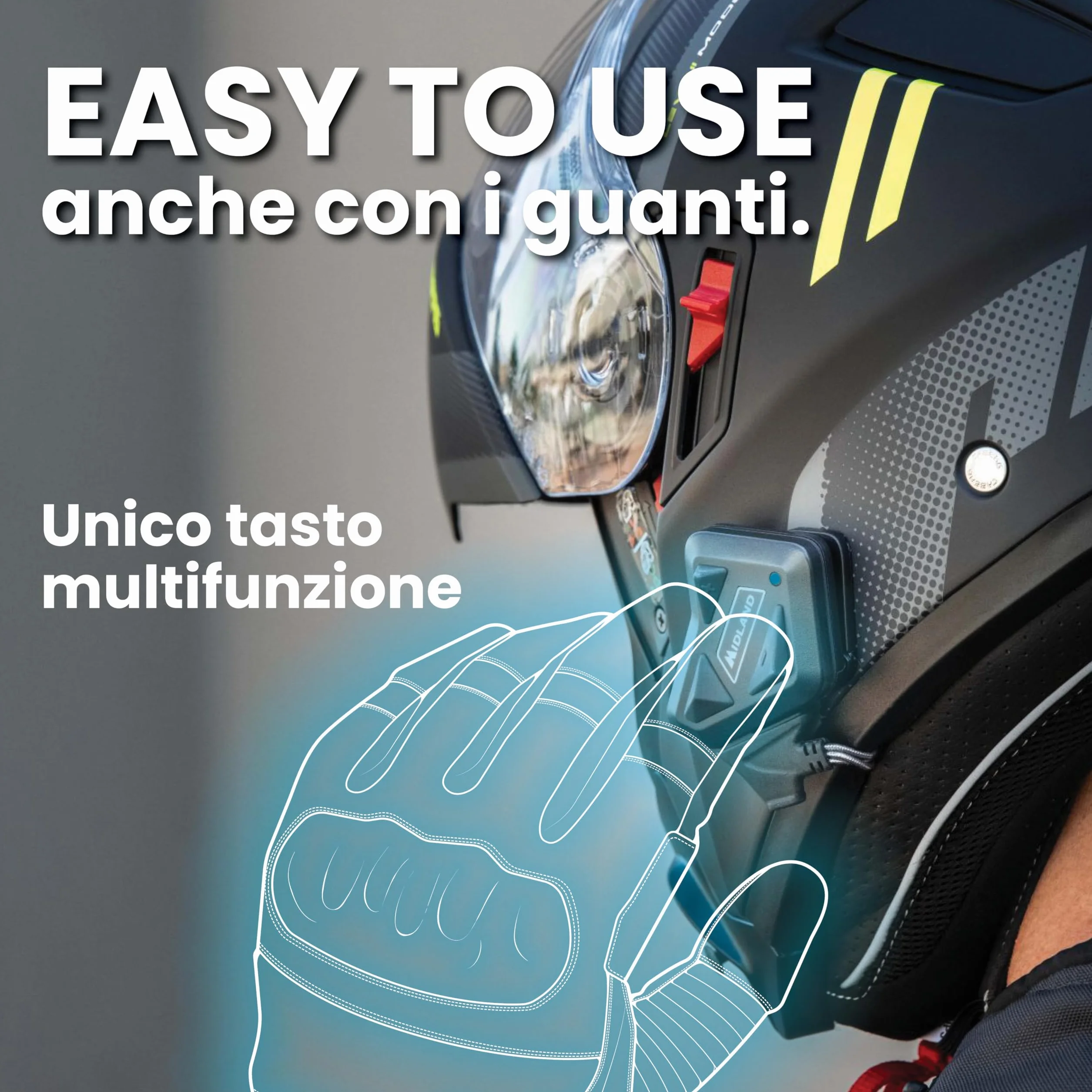 Midland - Interfono Moto Bluetooth ECE2206 Nuovo BT Mini Singolo, Auricolari Casco Moto 4 Persone Waterproof, Portata 500m, Autonomia 8H, Cancellazione Rumore, Music Share, Compatibile TFT