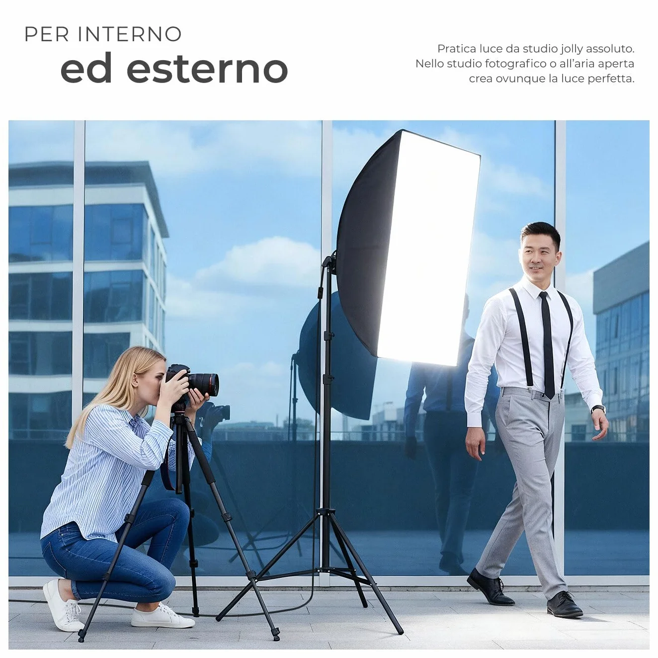 tectake® Luci da Studio Fotografico, Set Fotografico Portatile, Luce per Foto, 1 Stativo per Luci, 1 Lampada, 1 Softbox, Supporto in Alluminio, 1 Borsa per Trasporto – Nero