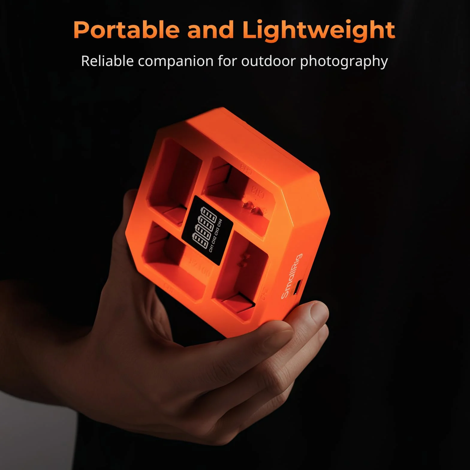 SMALLRIG Caricabatterie per Fotocamera a 4 Canali, con Ricarica Rapida da 60 W, Display LED, Caricabatteria Compatto per Fotocamera a 4 Canali Batteria per Sony NP-FZ100, Arancione - 4839