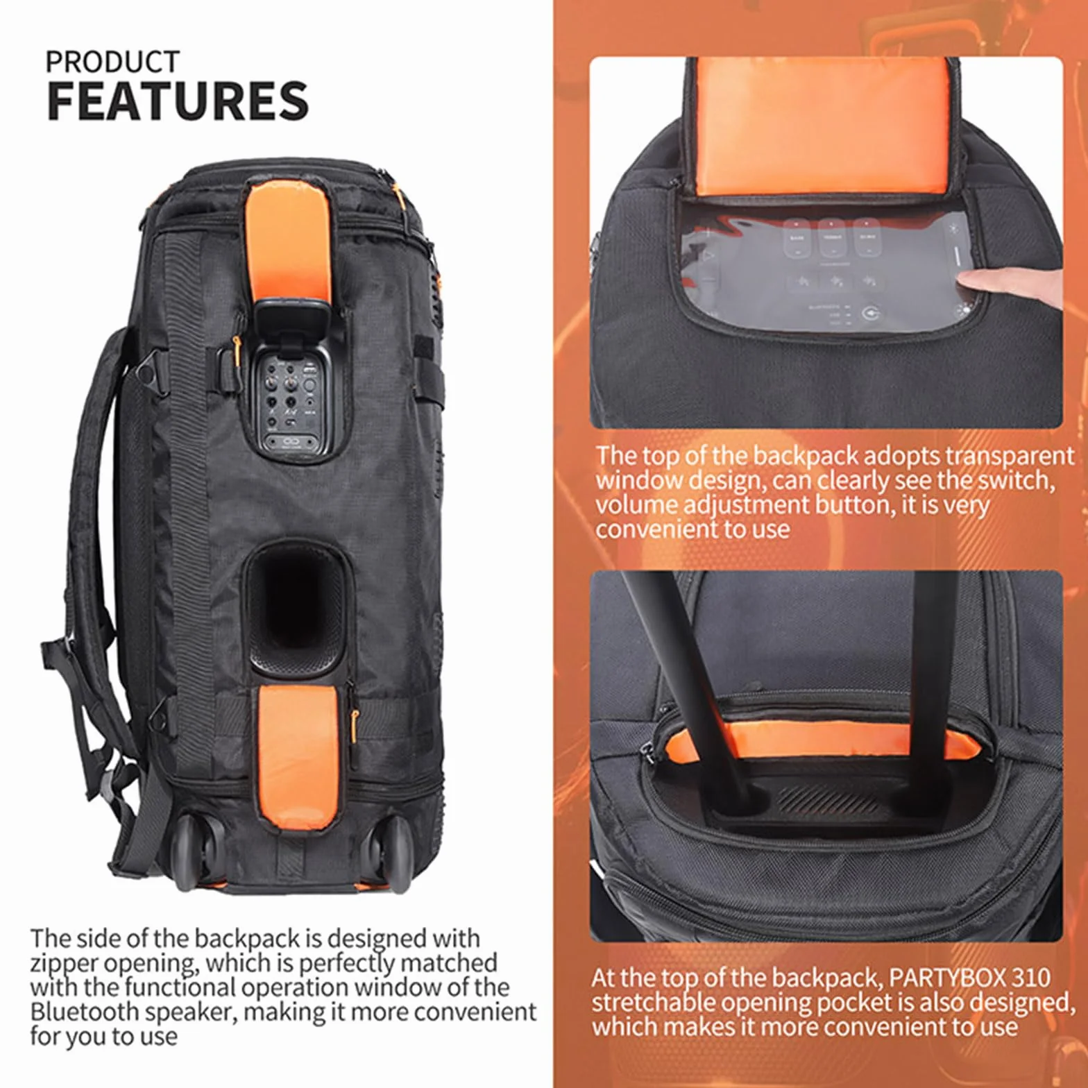 Custodia da viaggio portatile zaino da viaggio per JBL PARTYBOX 310 Bluetooth Speaker Copertura protettiva Custodia per il trasporto Shell Skin Sleeve Tote Bag, Nero , Compatto