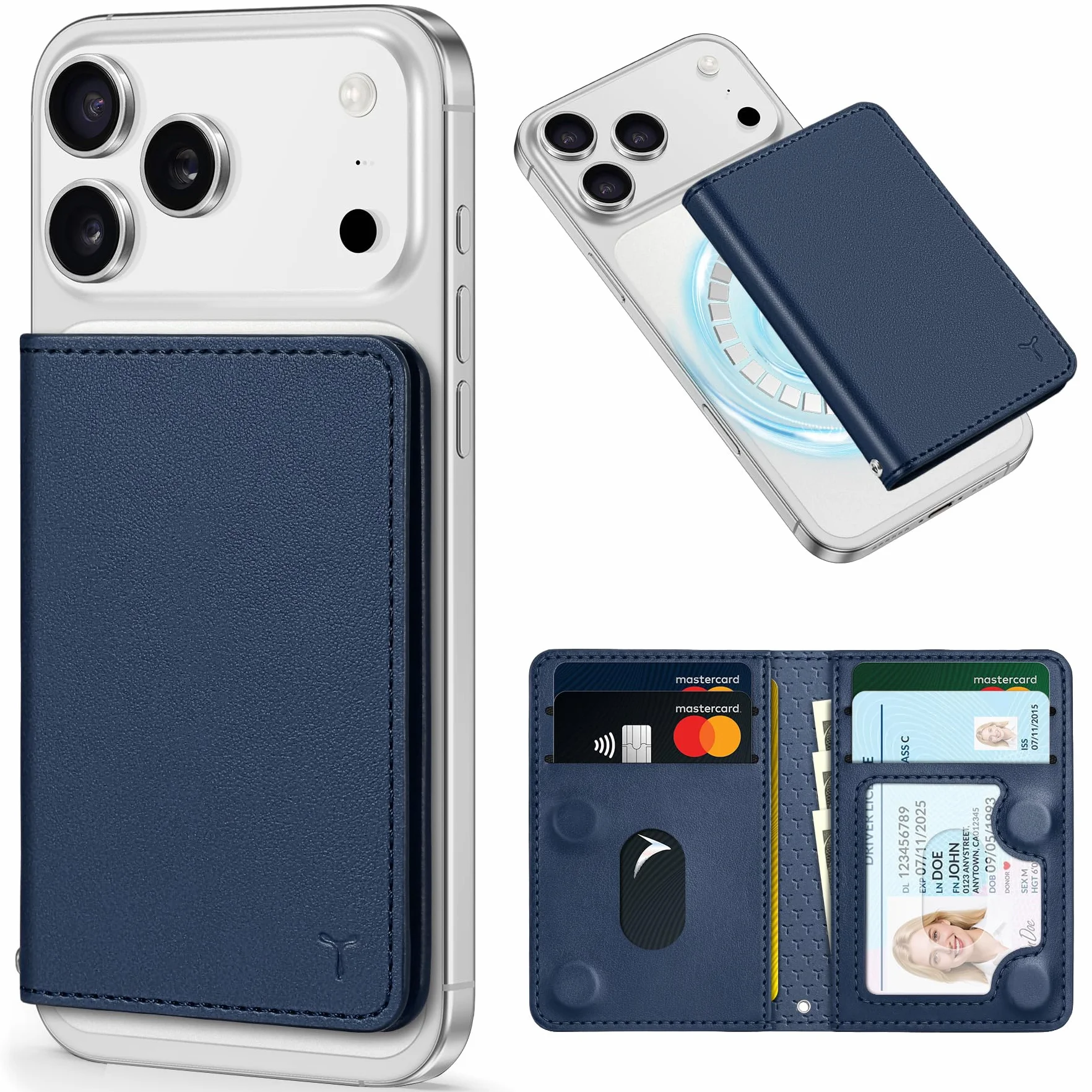 TUCCH Porta Carte Magnetico con Finestra ID Trasparente, 6 Carte Portafoglio Anti-RFID per Uomo e Donna, in Pelle PU per Serie iPhone 17/16/15/14/13/12/Plus/Pro/Pro Max, Non Compatibile con Mini, Blu