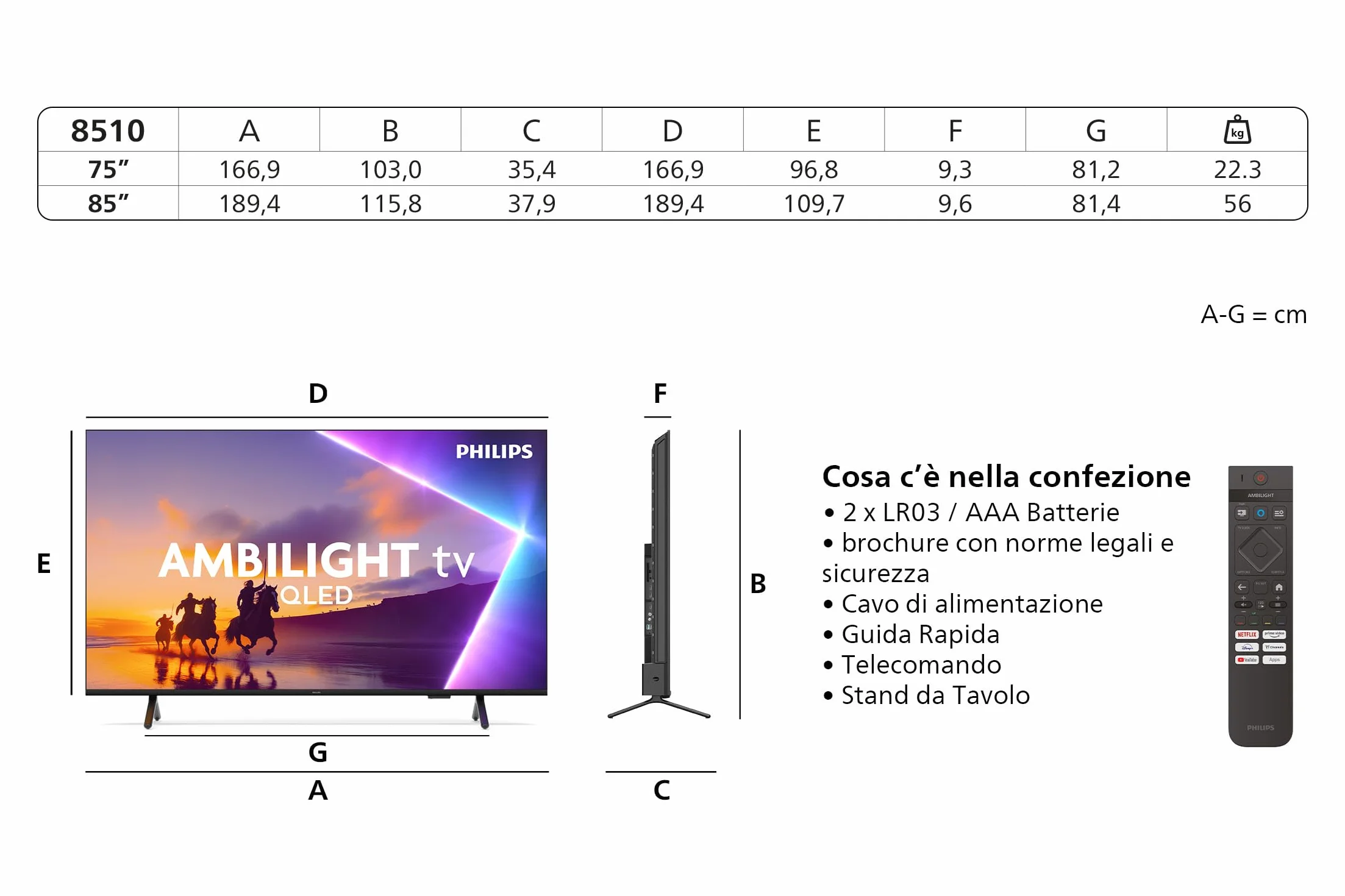 Philips Ambilight 65PUS8510 4K QLED Smart TV - Display 65’’ con piattaforma Titan OS, Pixel Precise Ultra HD e Dolby Atmos Sound - Funziona con Alexa e Google Voice Assistant