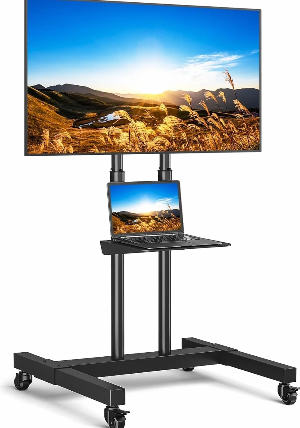 RFIVER Supporto TV da Pavimento con Ruote Carrello Staffa Porta Mobile Stand Regolabile in Altezza, Supporto TV da Terra per 32 a 80 Pollici LCD LED Plasma Max. 50 kg, Max VESA 600x400 mm Nero