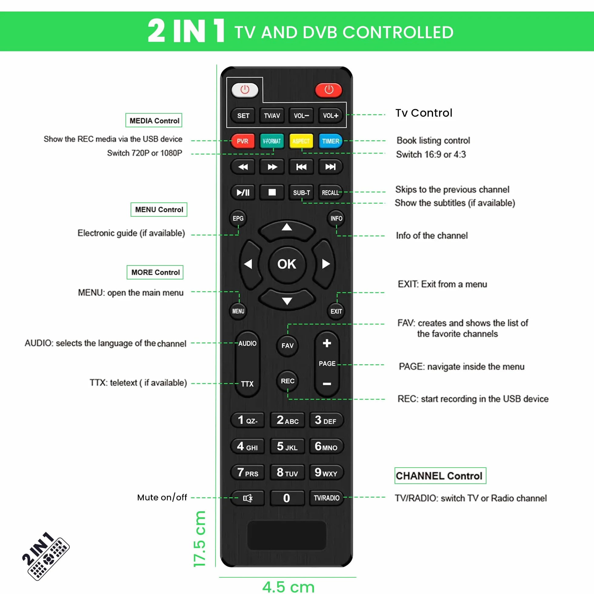 LEYF Ricevitore satellitare DVB-S2 Full HD 1080P HDMI TV Stick nascosto dietro TV display digitale H265 HEVC Main 10 bit telecomando universale 2 in 1 USB