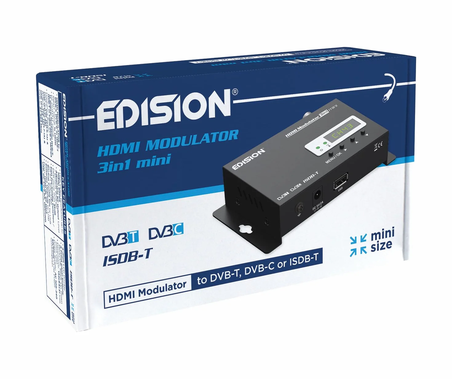 EDISION Modulator HDMI 3in1 mini DVB-T ISDB-T DVB-C Full HD Coax LED