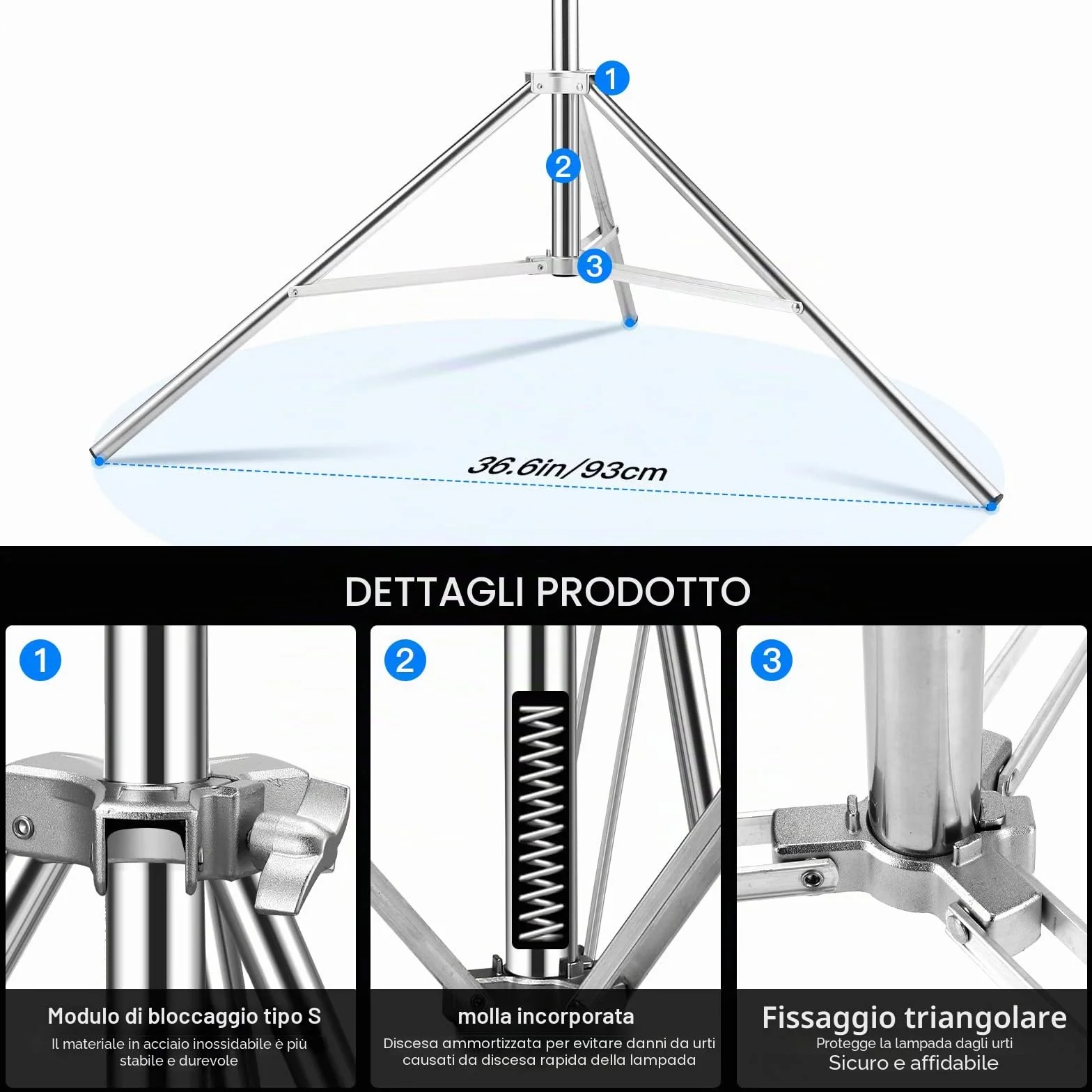 Supporto per Luce 2,8 m Treppiedi in Acciaio Inox con Molla Ammortizzata e Adattatore Universale da 1/4" a 3/8" per Fotografia Studio Softbox Riflettore, 2 Pezzi Supporto per Illuminazione