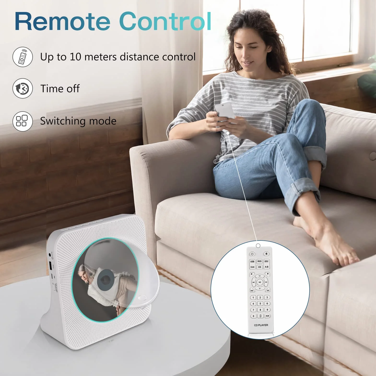 Lettore CD Portatile HIFI Bluetooth con Display LCD, Lettore Musicale Verticale con USB e Timer