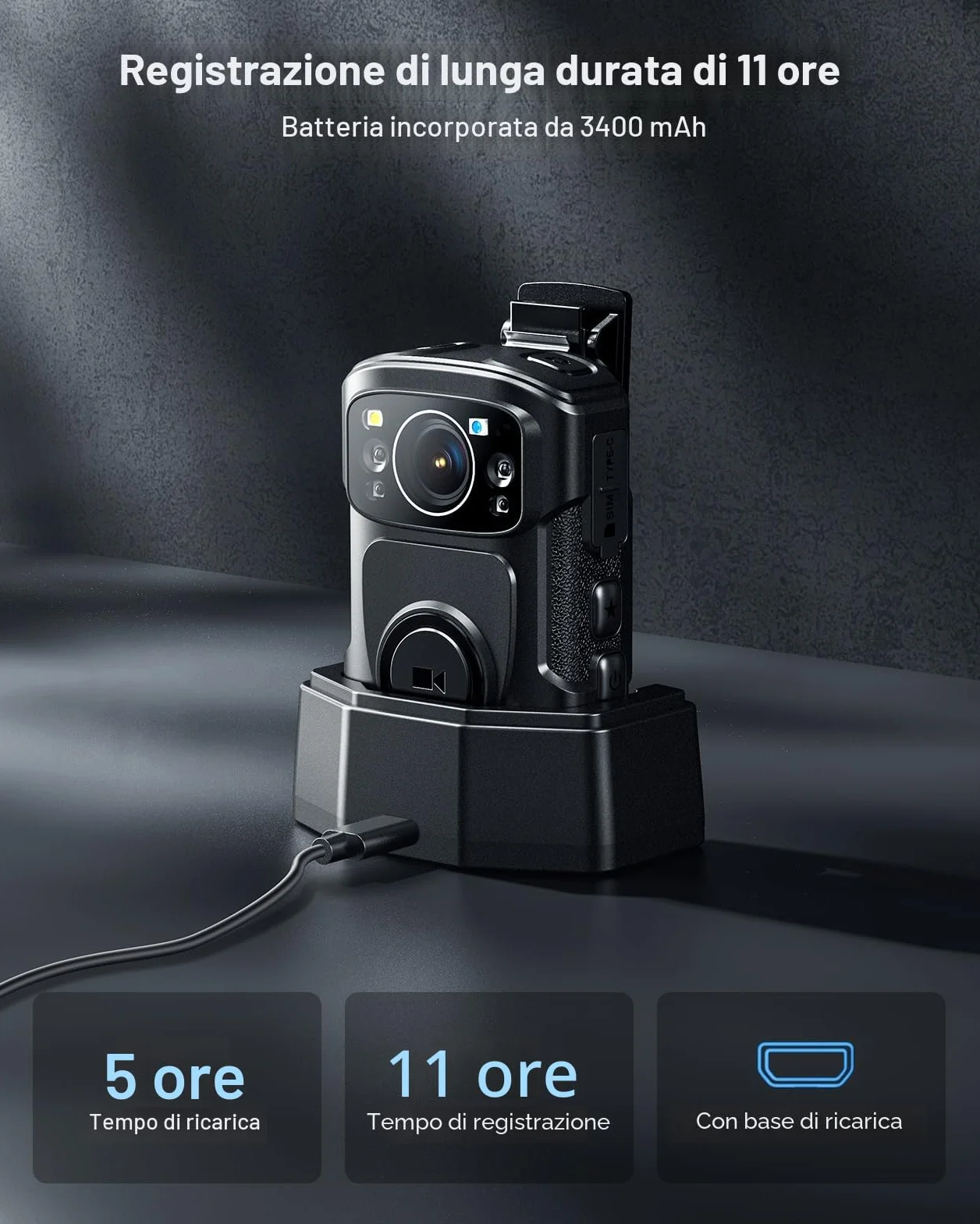 BOBLOV B4K5 128GB 4K Bodycam Polizia professionale, 3400mAh IP68 impermeabile GPS Police Body Cam per 11 ore di registrazione video, fornisce dock di ricarica, Fotocamere montate sul corpo