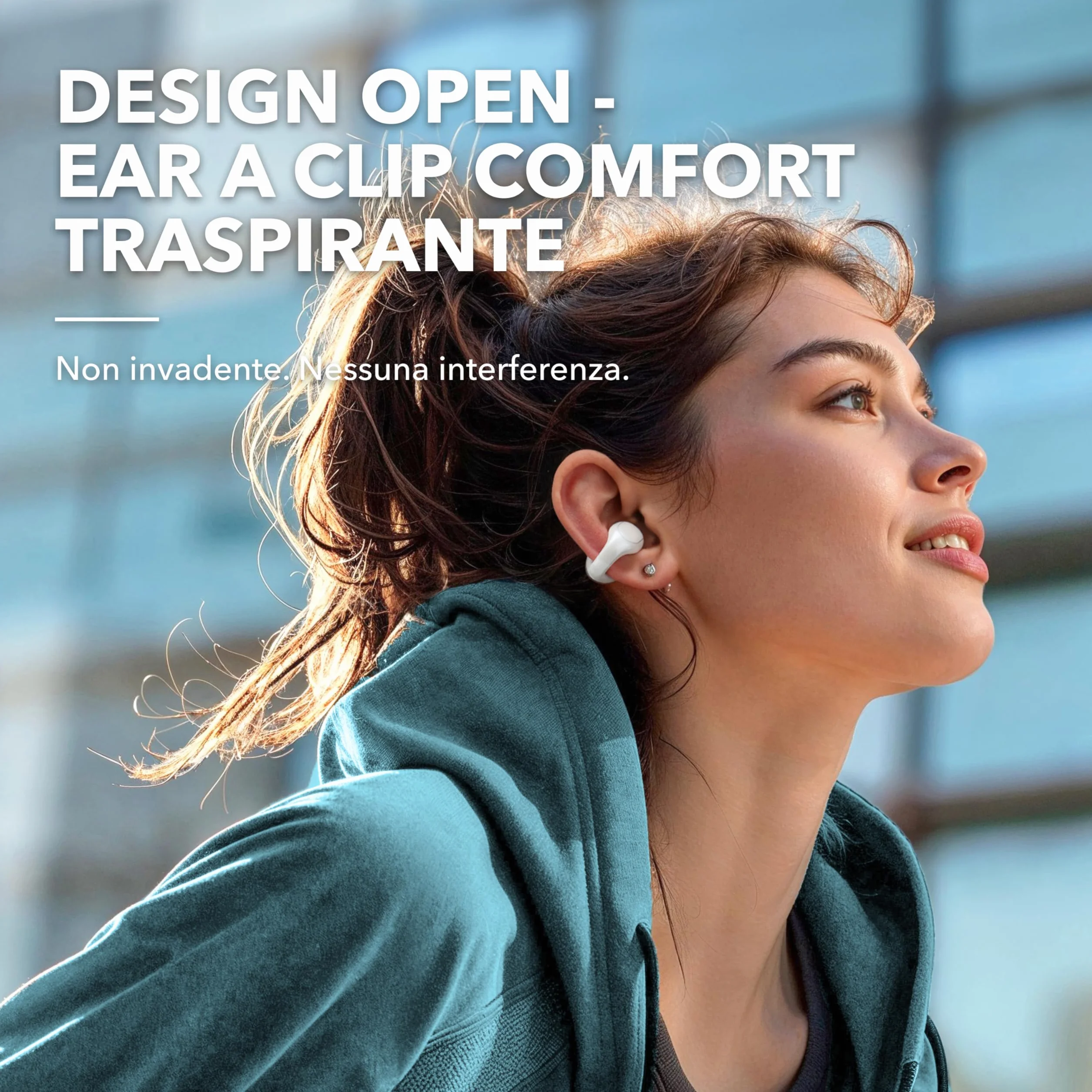 Soundcore C30i di Anker, auricolari open-ear con clip, comodi e leggeri, custodia design rigido, archetti collegabili, driver potenti per suono nitido, 30 ore di autonomia, resistente all'acqua IPX4