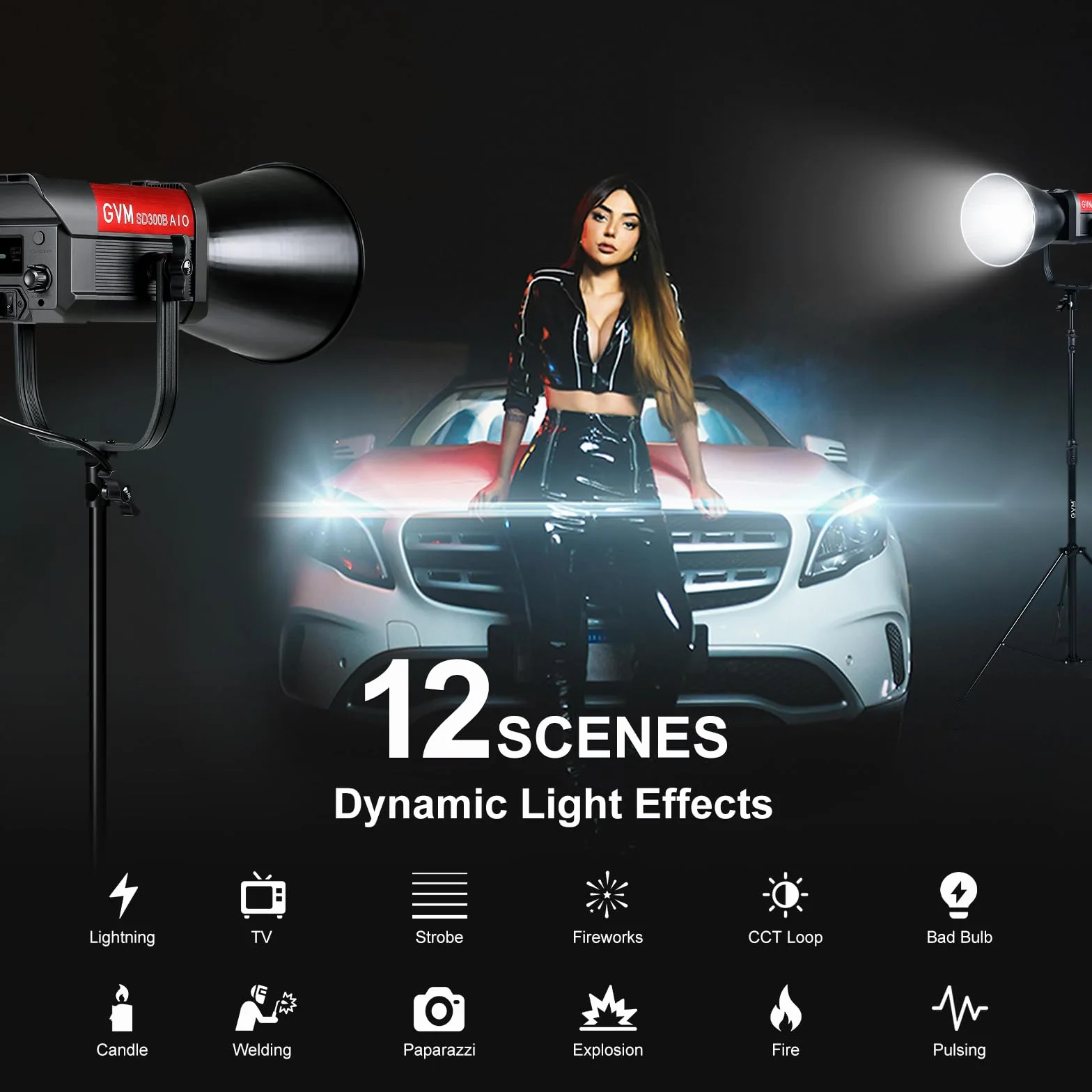 GVM 300W LED Video Light, 221950lux/1m, ARO SD300B Fotografia Kit di illuminazione con APP Control, 2700K-6800K Studio Light Kit Illuminazione Continua per YouTube, Film, 12 Effetti Scene