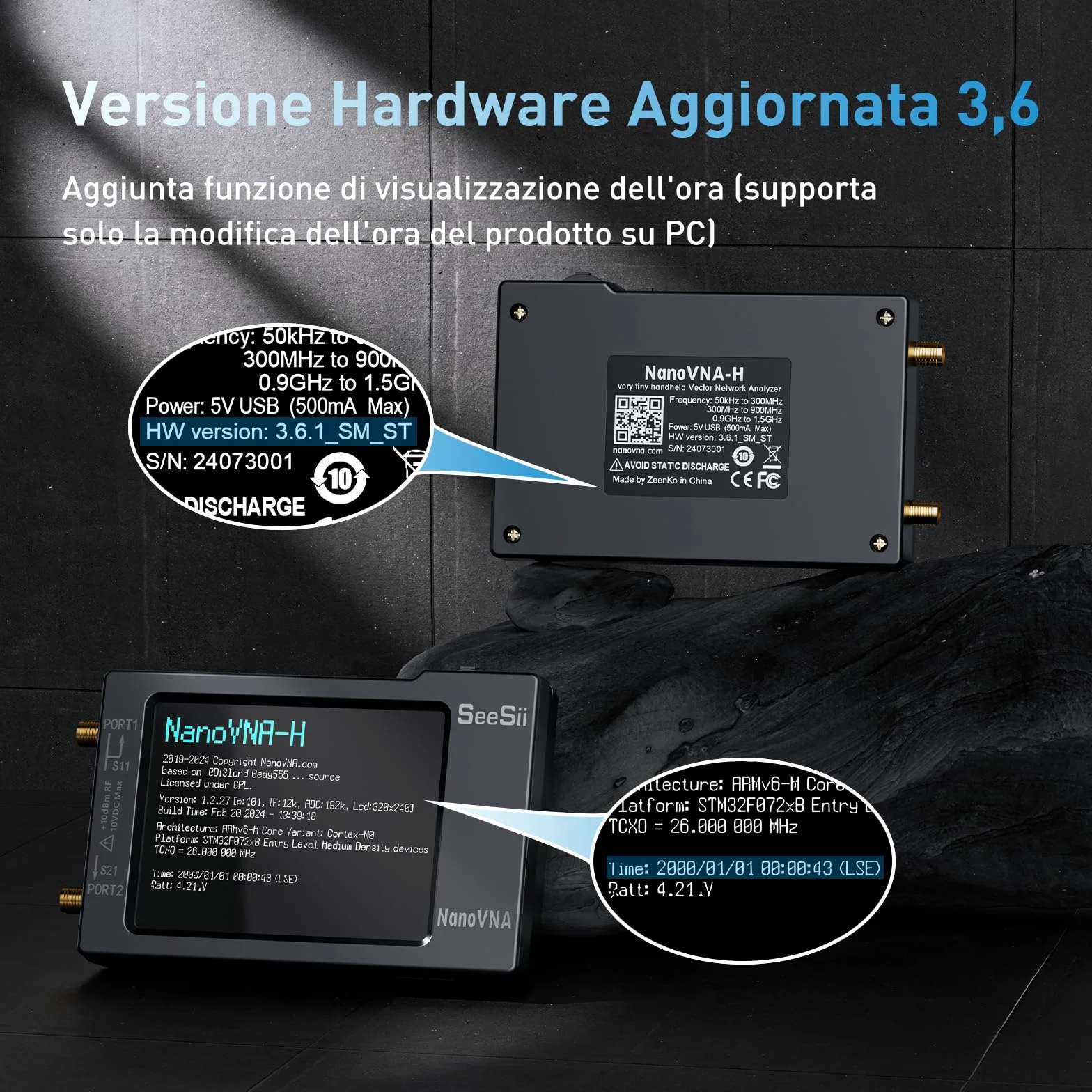Seesii NanoVNA-H Analizzatore di Rete Vettoriale V3,7 10KHz-1,5GHz MF/HF/VHF/UHF Parametri S SWR Grafica Smith