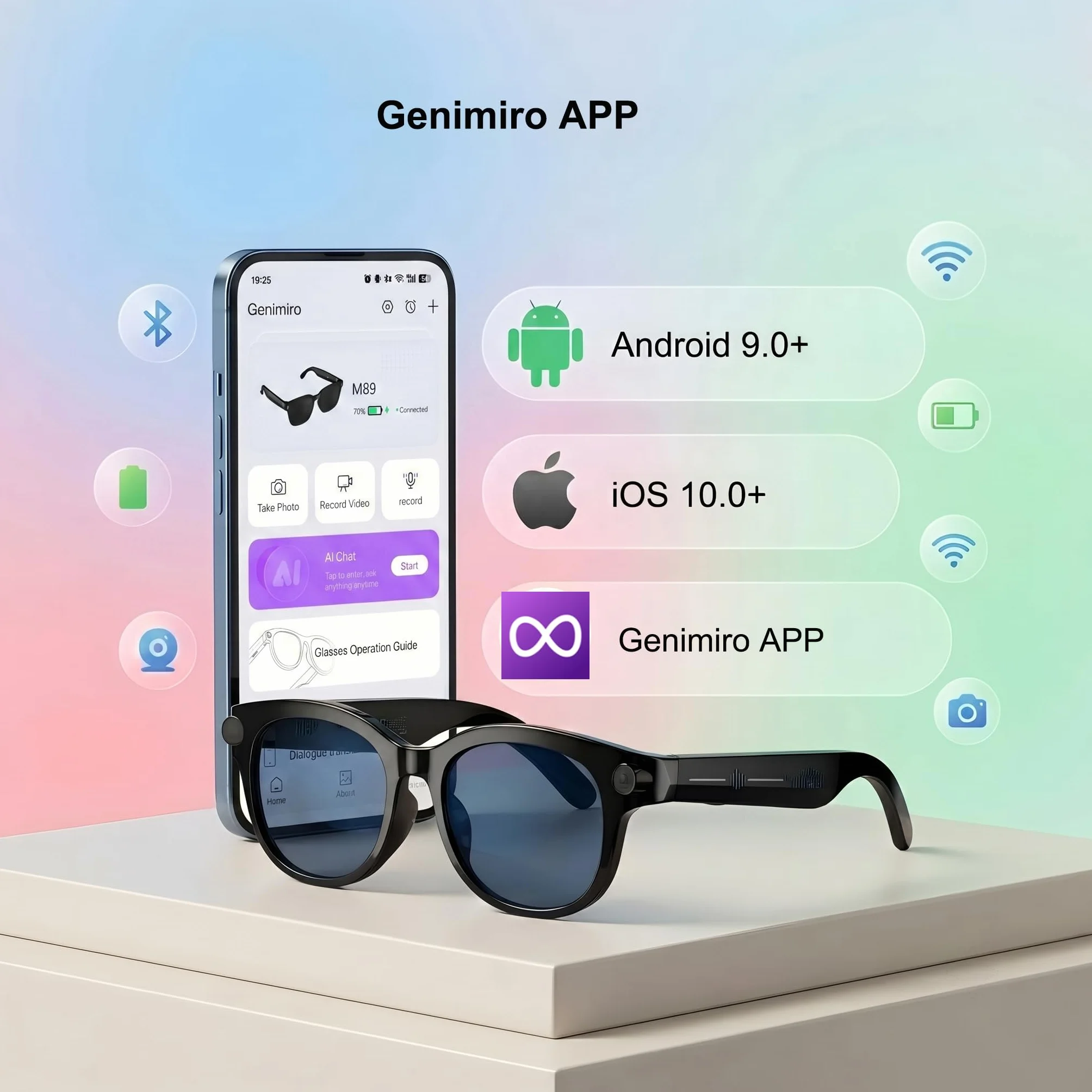 Occhiali intelligenti con IA, con telecamera HD, assistente di chat AI ChatGPT integrato, traduzione in tempo reale/audio a orecchio aperto/registrazione video/chiamate Bluetooth/riproduzione musicale