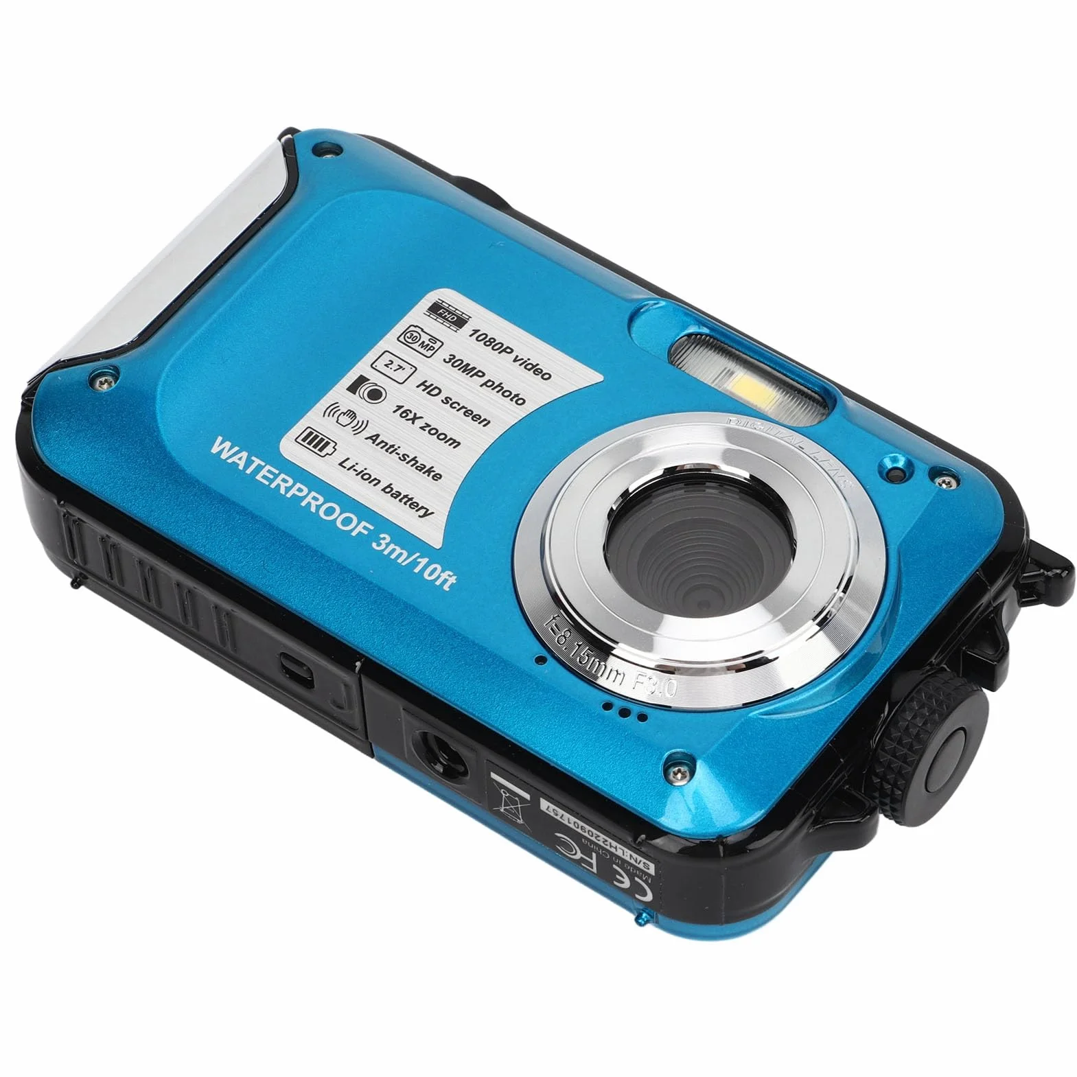 Fotocamera Subacquea, 1080P 30MP con Display LCD Fotocamera Digitale Impermeabile per Campeggio Snorkeling