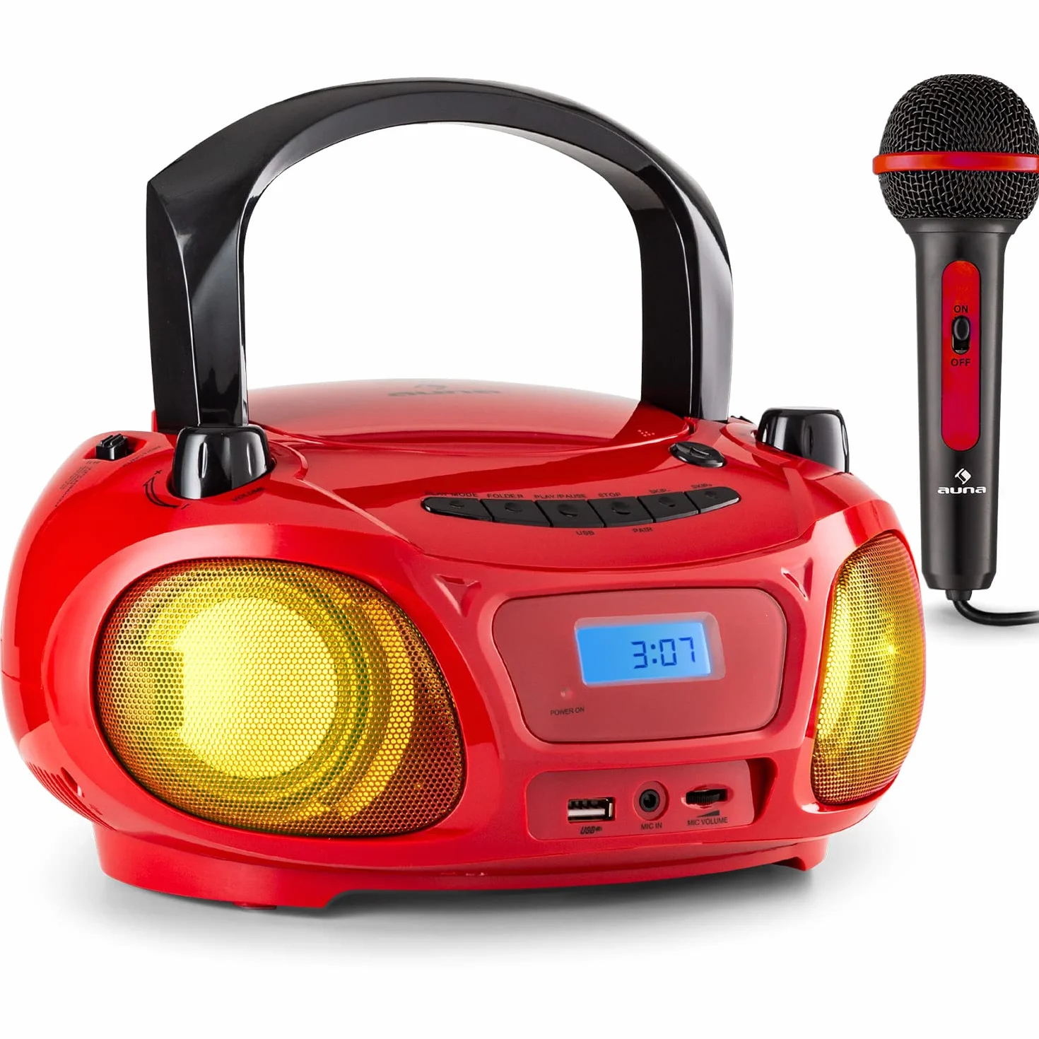 Auna Portatile Bluetooth con Lettore CD, Boombox 3W, Radio FM Stereo, AUX, Display a LED, USB, Bluetooth 5.0, MP3, Ricaricabile Vintage