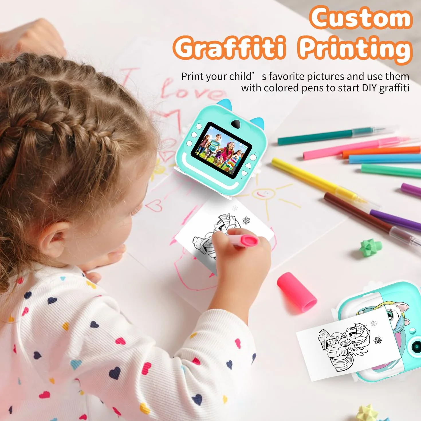 Macchina Fotografica Istantanea per Bambini,2,4 Pollici Digitale Fotocamera Instant Print 1080P HD Videocamera Obiettivo Fotocamera con 32GB Scheda e Carta Fotografica per Stampa，Regalo di Compleanno