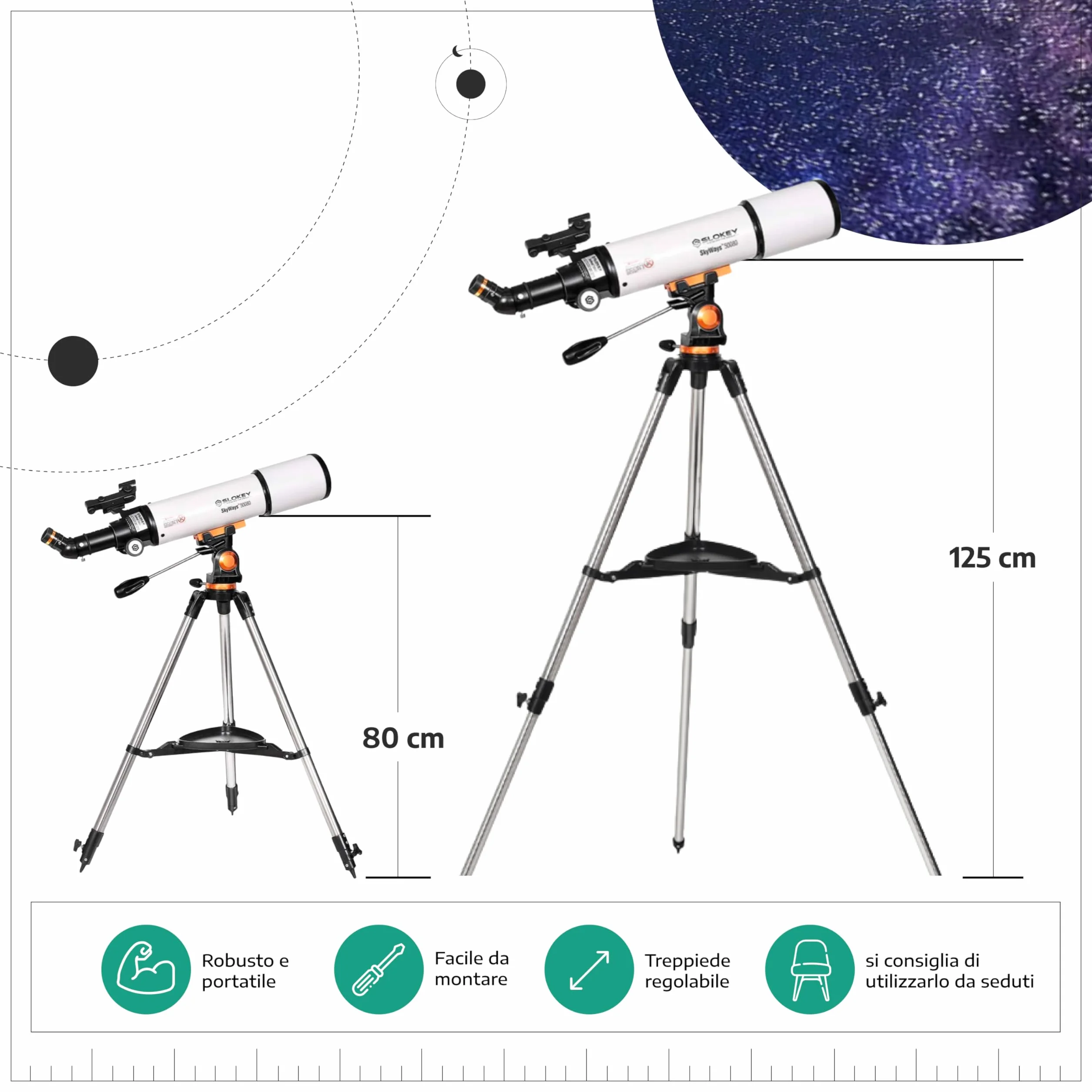 Telescopio Astronomico Professionale per Principianti Adulti - Portatile e Potente 20x-250x, Facile da Installare e Utilizzare - Ideale per Osservare la Luna, Pianeti, Galassie e Altro Ancora