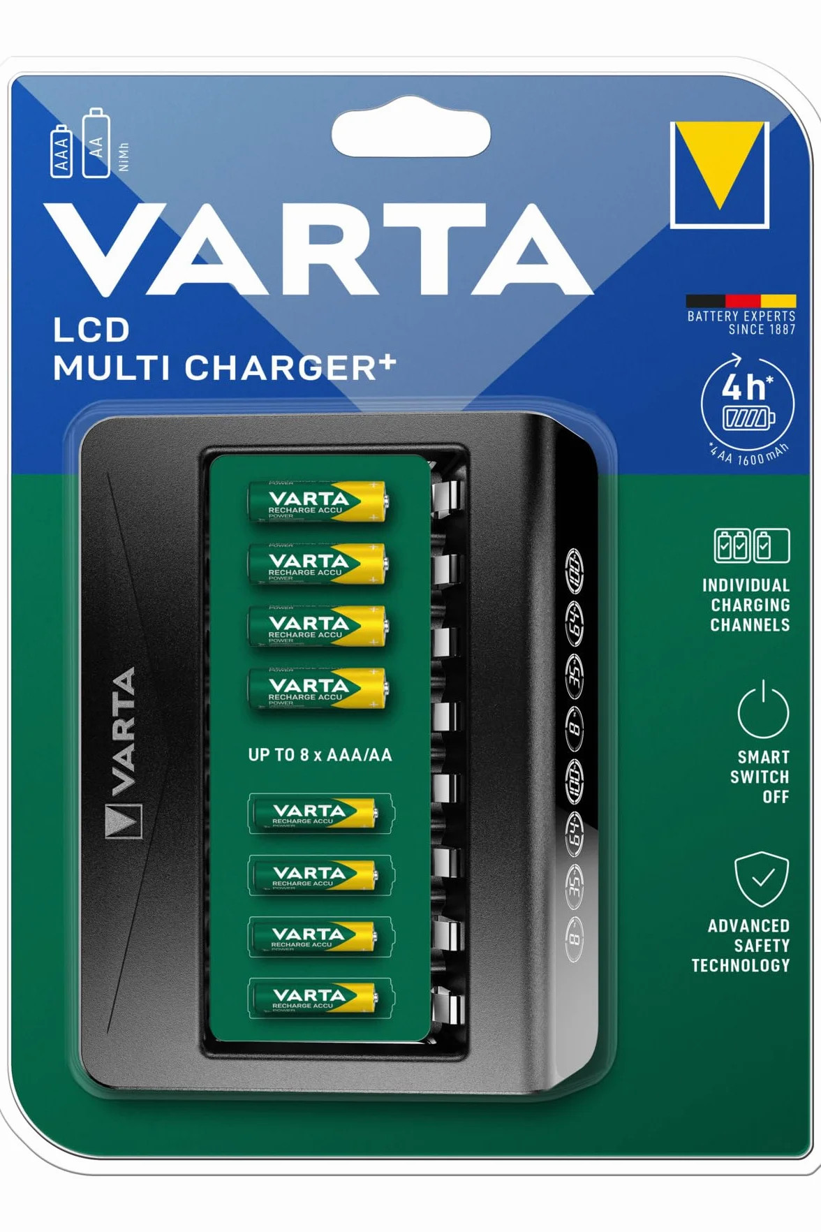 VARTA Multi Charger + 8 slot ricarica batterie ricaricabili AA AAA 9V