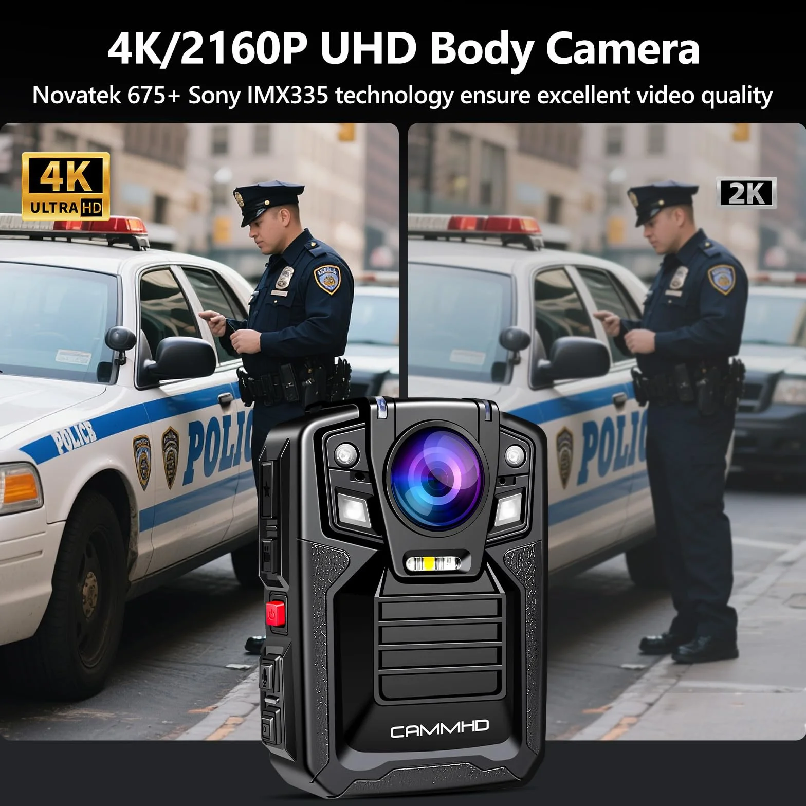 CAMMHD V8 Pro 256G 4K Body Cam Due Batterie 4400mAh 14 Ore Codifica Video H.265 2160P Bodycam Polizia Professionale UHD Visione Notturna Body Camera con Base di Ricarica per la Sicurezza