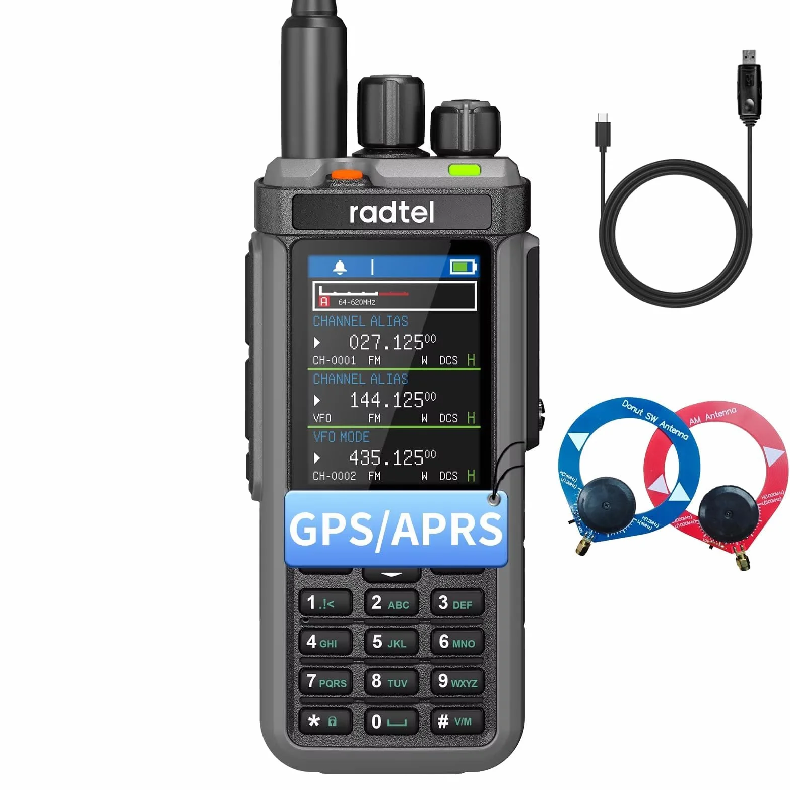 Radtel RT-880G GPS APRS 10w radioamatore walkie talkie radio CB portatile 1024 canali HF SSB Rx con ripetitore cross-band, display a colori da 2,4 pollici con cavo di programmazione Antenna SW/MW