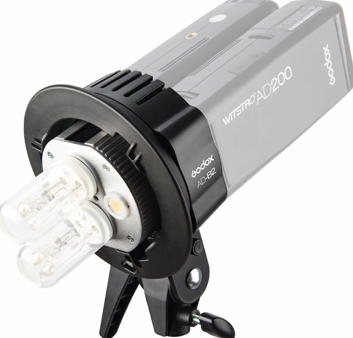 Godox AD-B2 AD200 Testa flash a doppia alimentazione Bowens Mount Staffa a testa doppia a doppio tubo per AD200 Flash Speedlite portatile