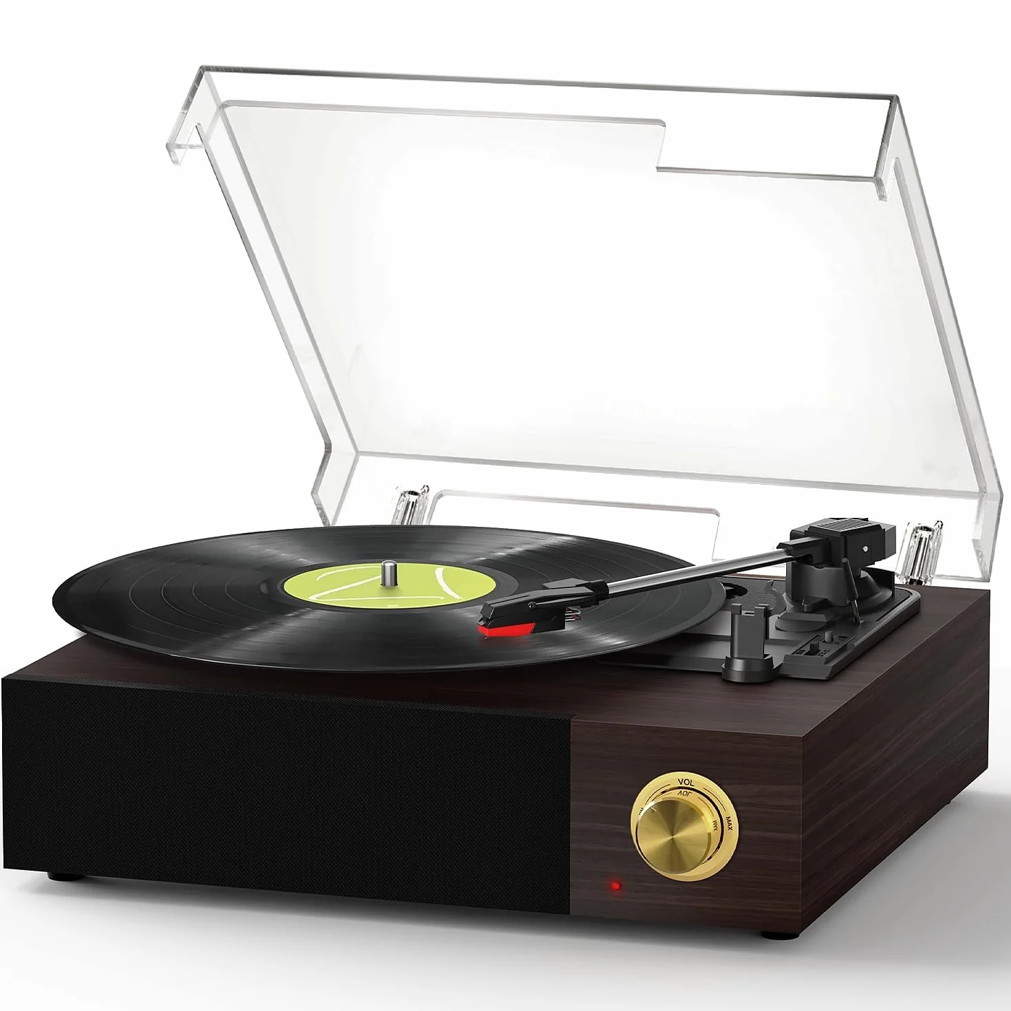 FYDEE Giradischi Vinili Vintage con Casse Integrate, Lettore Vinile Bluetooth 5.4, 3 Velocità 33/45/78 Giri per Dischi 7/10/12 Pollici, Uscita RCA, Auto-Stop, Coperchio Antipolvere, Legno Ebano