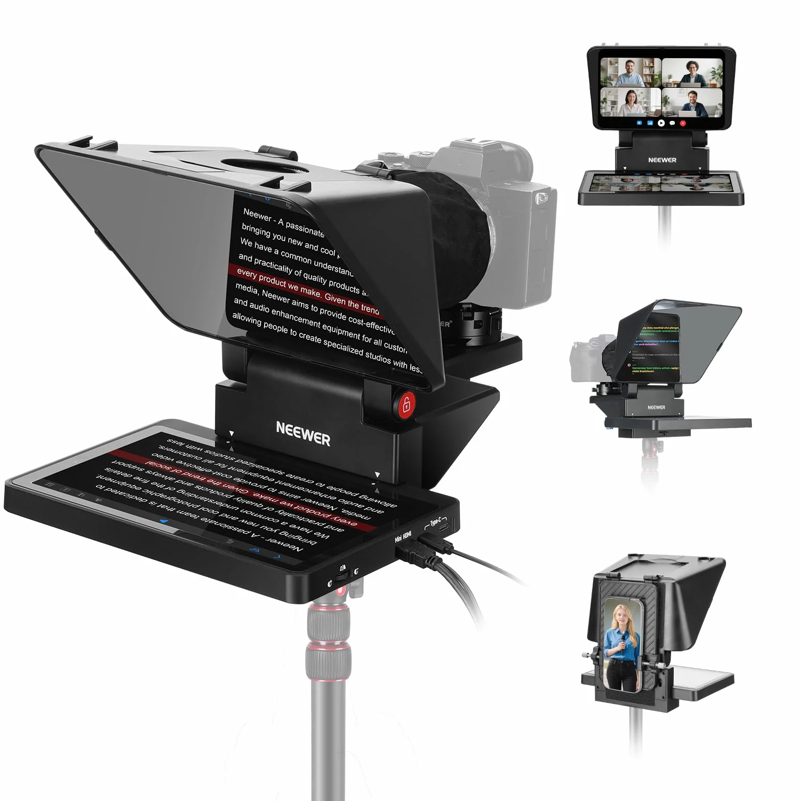 NEEWER Teleprompter 2in1 11" Aggiornato con Monitor per Windows MacOS, Supporta Mirroring Schermo, Prompter Portatile per Fotocamera Phone Webcam per YouTube Twitch Streaming Videoconferenza, X11