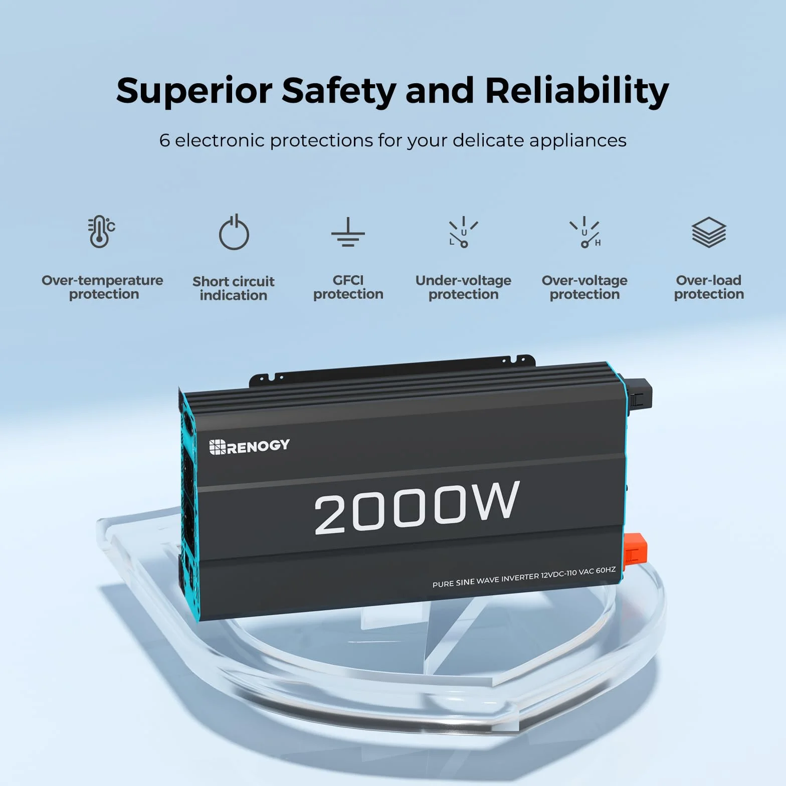 Renogy 2000W/4000W Power Inverter 12v 220v Onda Pura, DC 12V in AC 220V con 2 EU Presa & Telecomando trasformatore per Camper, Camion, Roulotte, Pannelli Solari, Picco 4000W