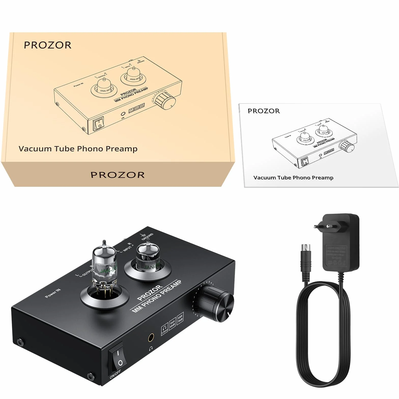 PROZOR Preamplificatore Phono Valvolare MM con Controllo Volume Hi-Fi JAN GE5654 Uscita RCA 3,5mm