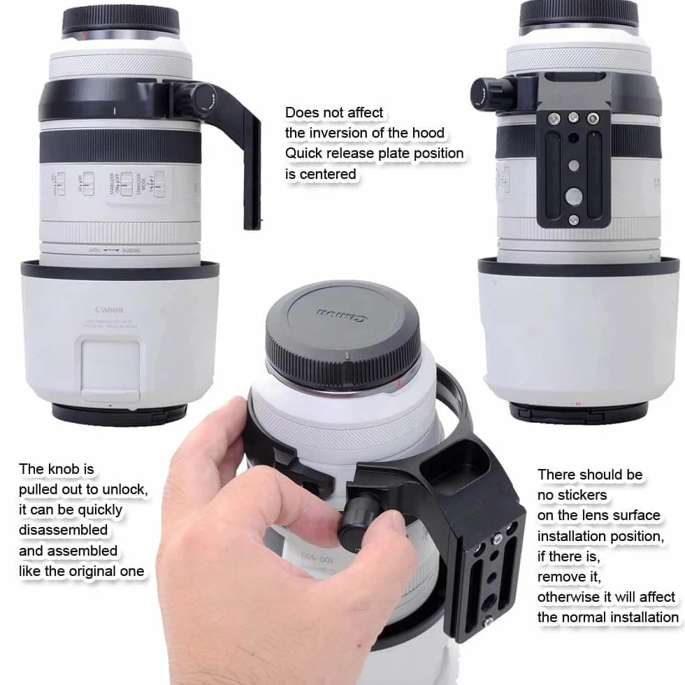 Collare per obiettivo ad anello per treppiede in metallo compatibile con Canon RF 100-500 mm f/4.5-7.1L IS USM, staffa di supporto per obiettivo inferiore è Arca-Swiss Fit Piastra a sgancio rapido