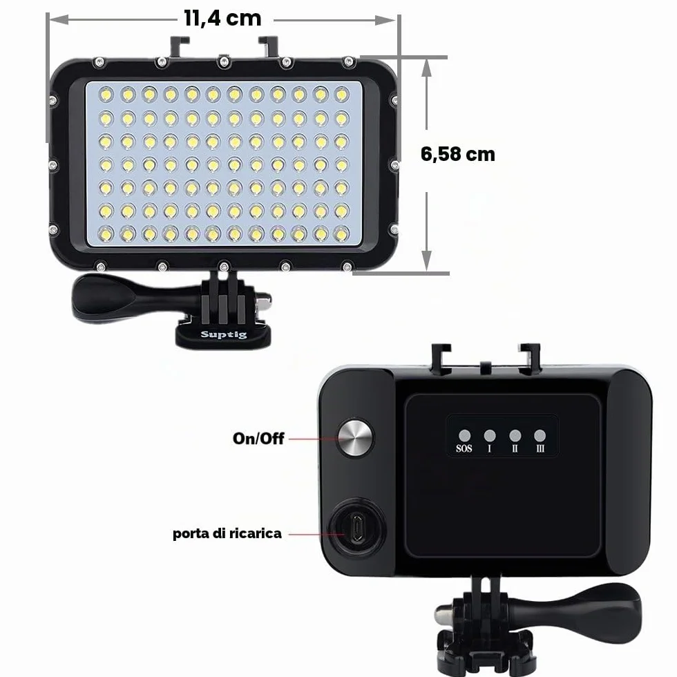 Suptig, Luce subacquea per immersione da 84 LED ad alta potenza, dimmerabile, impermeabile fino a 50 m, per GoPro, Canon, Nikon, Pentax, Panasonic, Sony, Samsung e fotocamere SLR