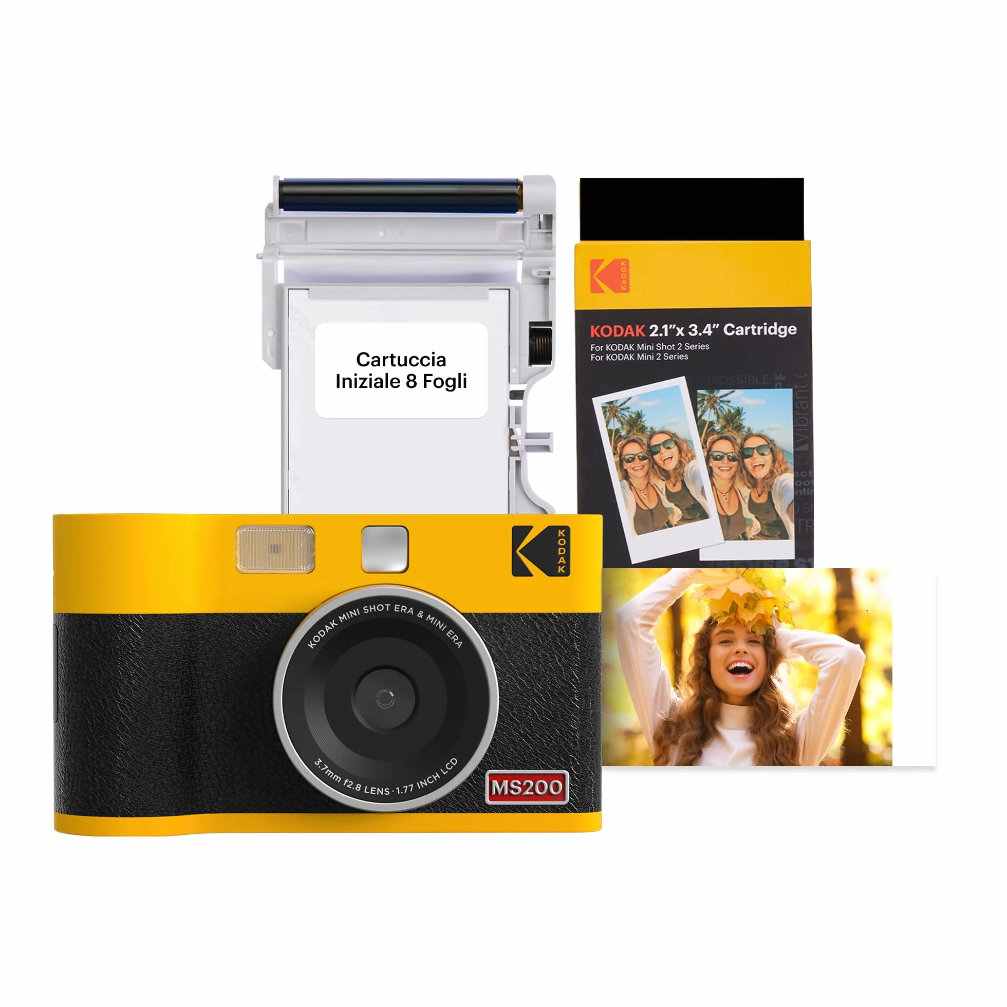 KODAK Mini Shot 2 Era Regalo di Natale 4PASS 2-in-1 Fotocamera Istantanea & Stampante Fotografica (Fotocamera Istantanea + 8 Fogli inclusi + Pacchetto con 30 Fogli, Giallo)