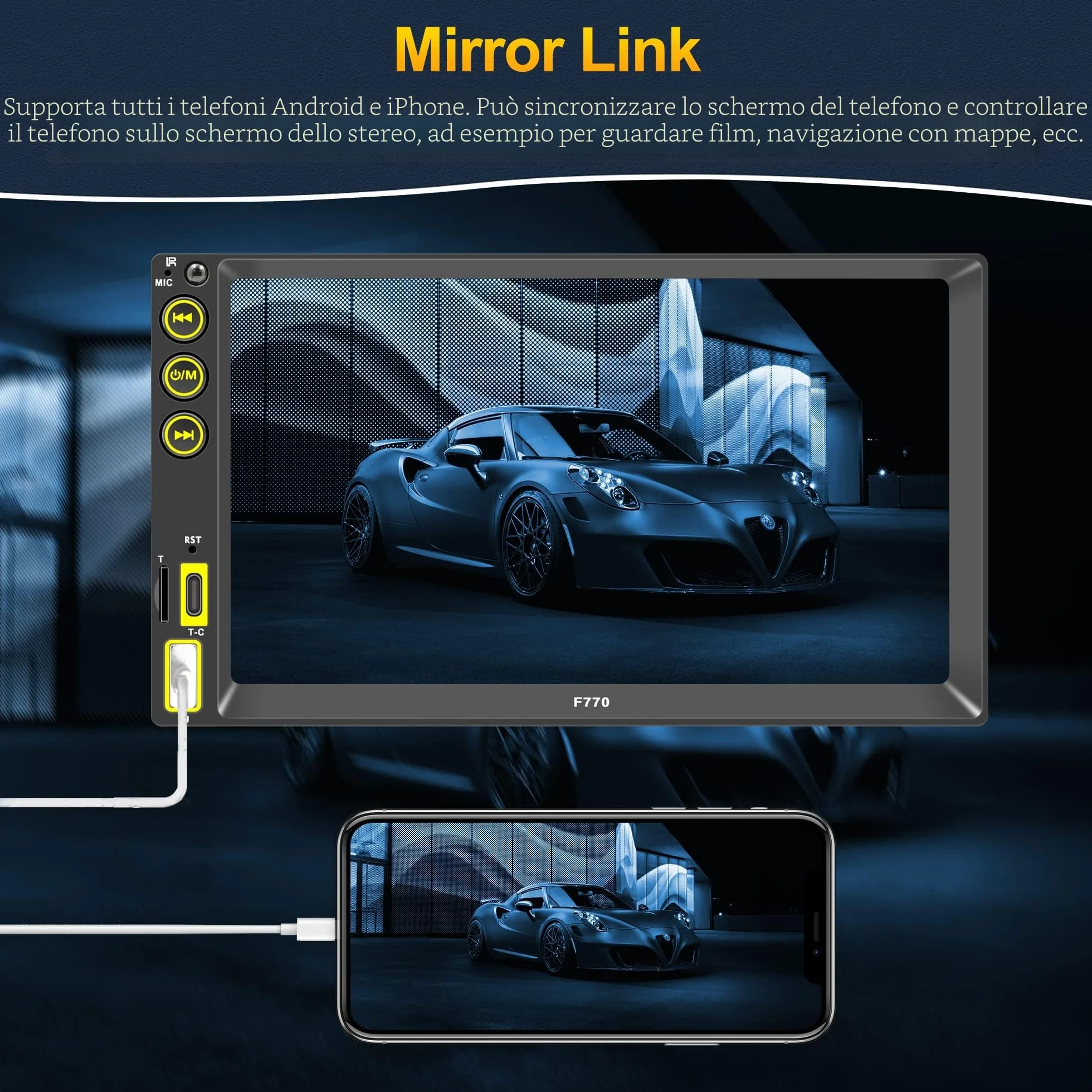 [Aggiornamento] A-pple CarPlay & Android Auto Autoradio 2 Din, ricevitore multimediale digitale da 7 pollici, doppia radio DIN con schermo, telecamera posteriore, mirror link, RDS/FM/AM/Phone GPS Navi