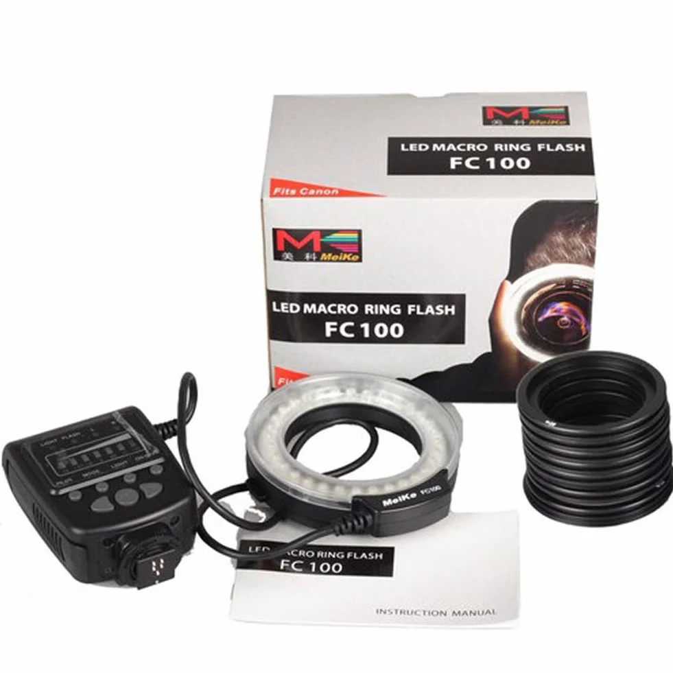 Meike LED Macro Anello Flash Light FC-100 per Canon Nikon Pentax Olympus DSLR Camera Camcorder con anelli adattatori