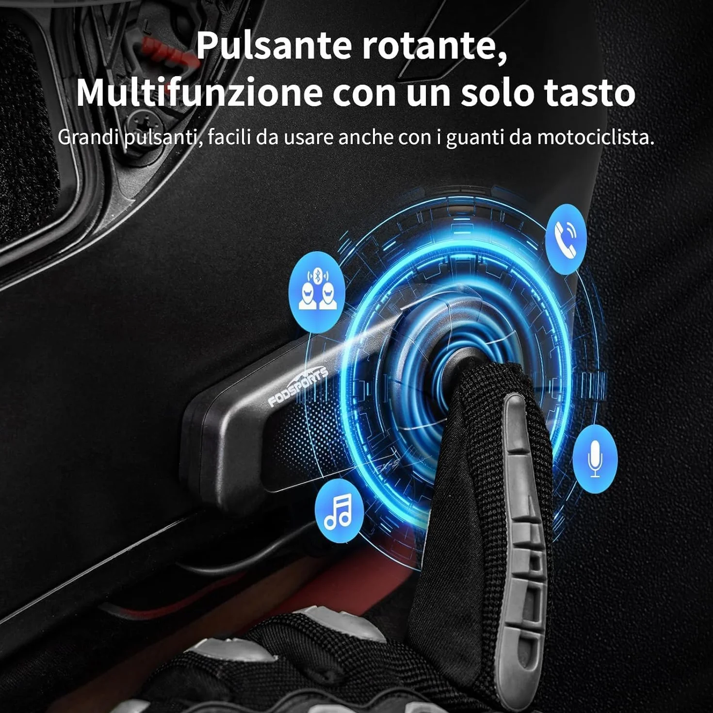 Fodsports FX-S Interfono Moto Coppia, Auricolare Casco Bluetooth 5.4 per 2 Piloti, Sistema di Comunicazione 1000m, Tripla Riduzione Rumore, Stereo HiFi, Vivavoce Musica e Chiamate, Impermeabile