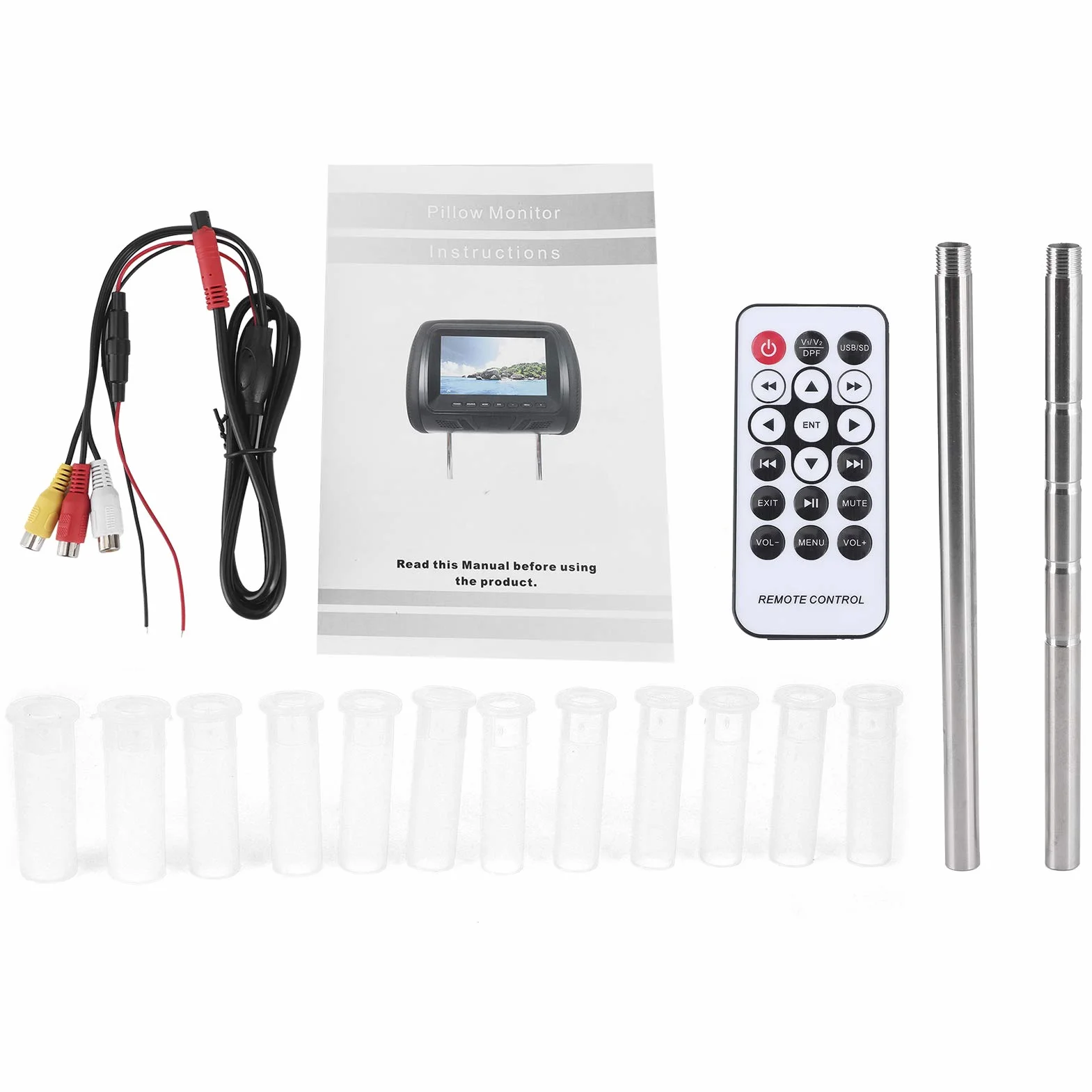 Lettore DVD per poggiatesta per auto, Lettore video per poggiatesta per auto HD da 7 pollici con supporto per poggiatesta e Bluetooth, Monitor per poggiatesta per auto multifunzione per video, giochi