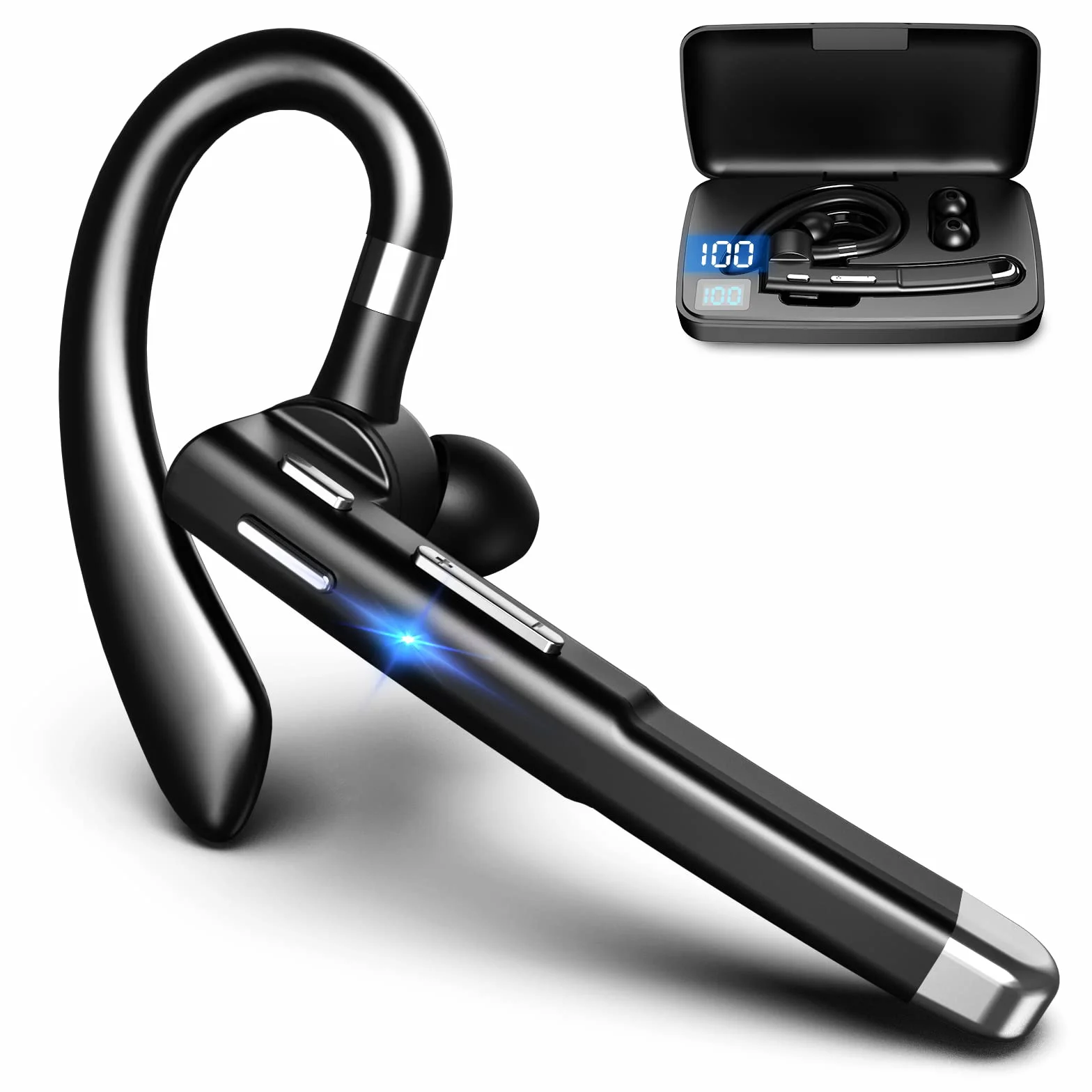 Hsility Auricolari Bluetooth con microfono 500 ore di standby con custodia di ricarica a LED, microfono girevole a 270 gradi con controllo touch a mani libere e versione Bluetooth 5.1