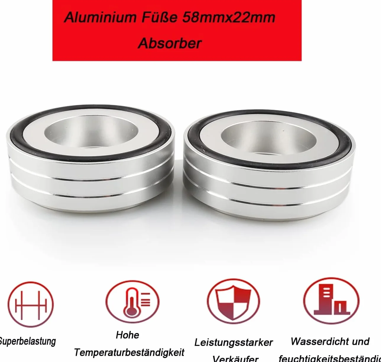 Piedini ammortizzatori HiFi in alluminio 58 x 22 mm per altoparlante argento