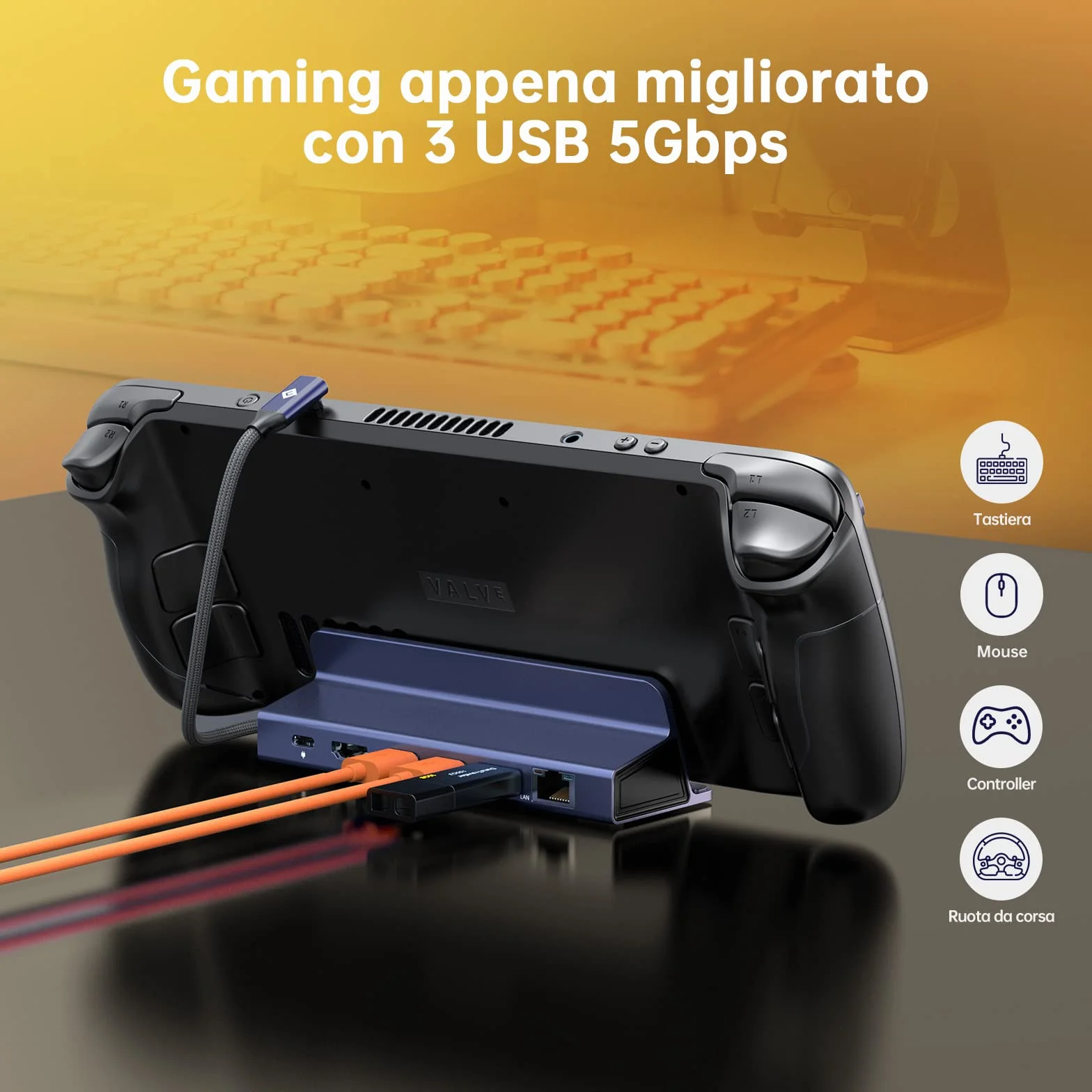 NOVOO 6-in-1 Docking Station per Steam Deck, con HDMI 2.0 4K@60Hz, Ethernet 1Gbps, 3 Porte USB A 3.0, Ricarica USB C PD 100W, Compatibile con Valve Steam Deck