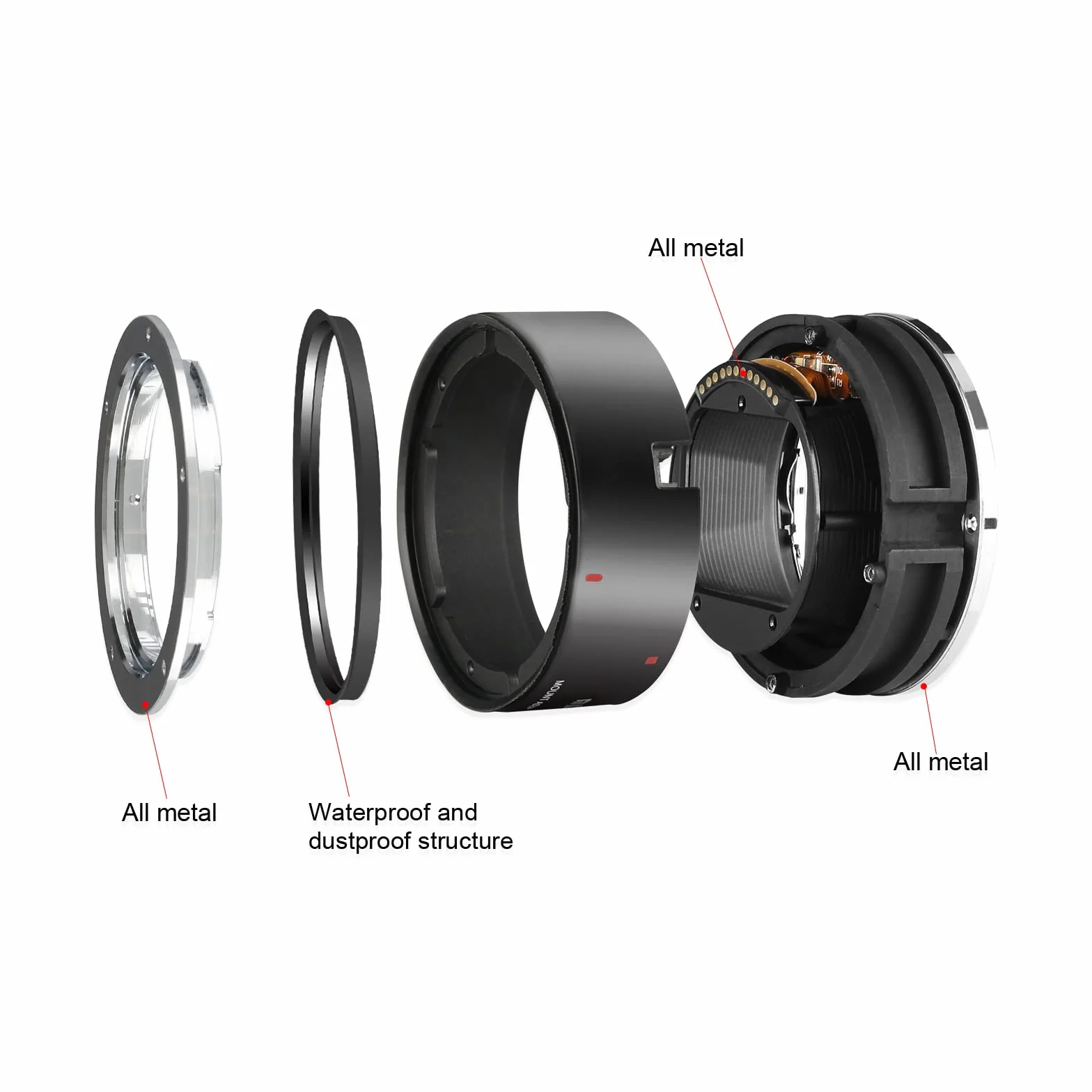 Meike Adattatore EF-EOSR per lenti in metallo, supporto full frame e autofocus, convertitore per obiettivo Canon EF a EOS-R EOS-RP R5 R6 e fotocamere Komodo rosse