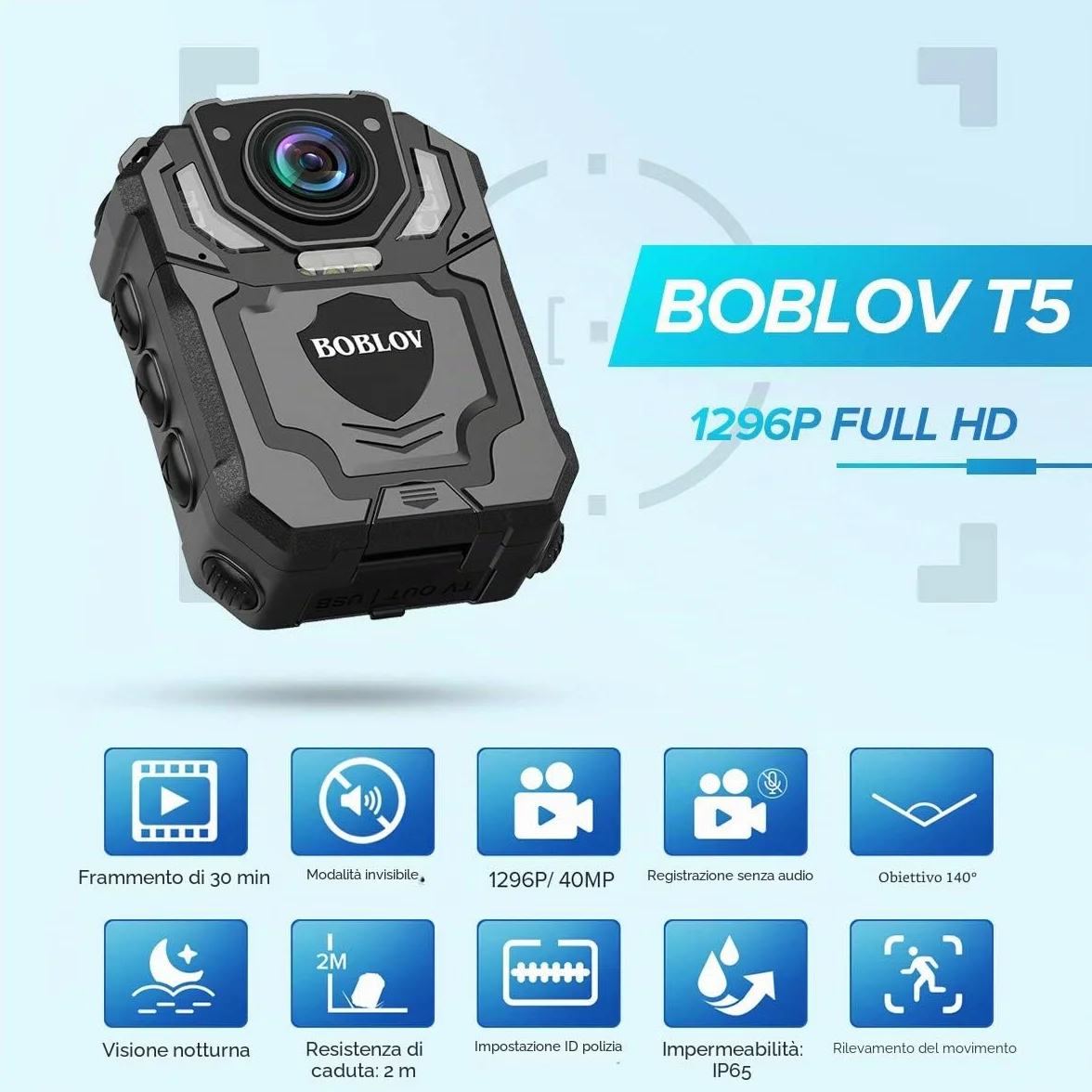 BOBLOV T5 128 GB 1296P Body Camera with Audio Recording Expand Memory Supported Max 128G, Wearable Police Body Camera for Law Enforcement, Night Vision, File Protection