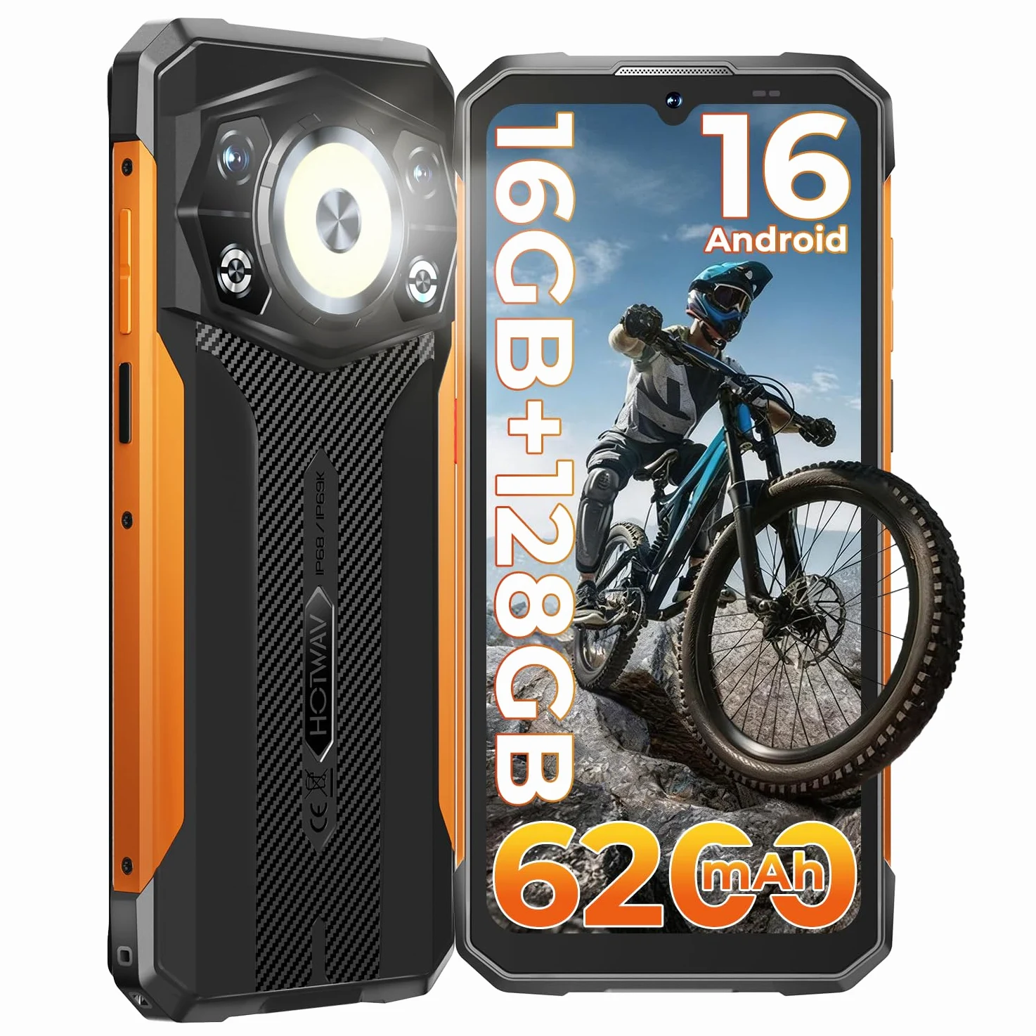 HOTWAV Cyber 17 Rugged Smartphone Android 16 Telefono Indistruttibile | 16GB+128GB/2TB TF/Octa-core Cellulare Robusto, 6200mAh 6.75" HD+ 48MP+16MP, Gemini AI, NFC/Face ID/OTG/GPS/Dual SIM 4G