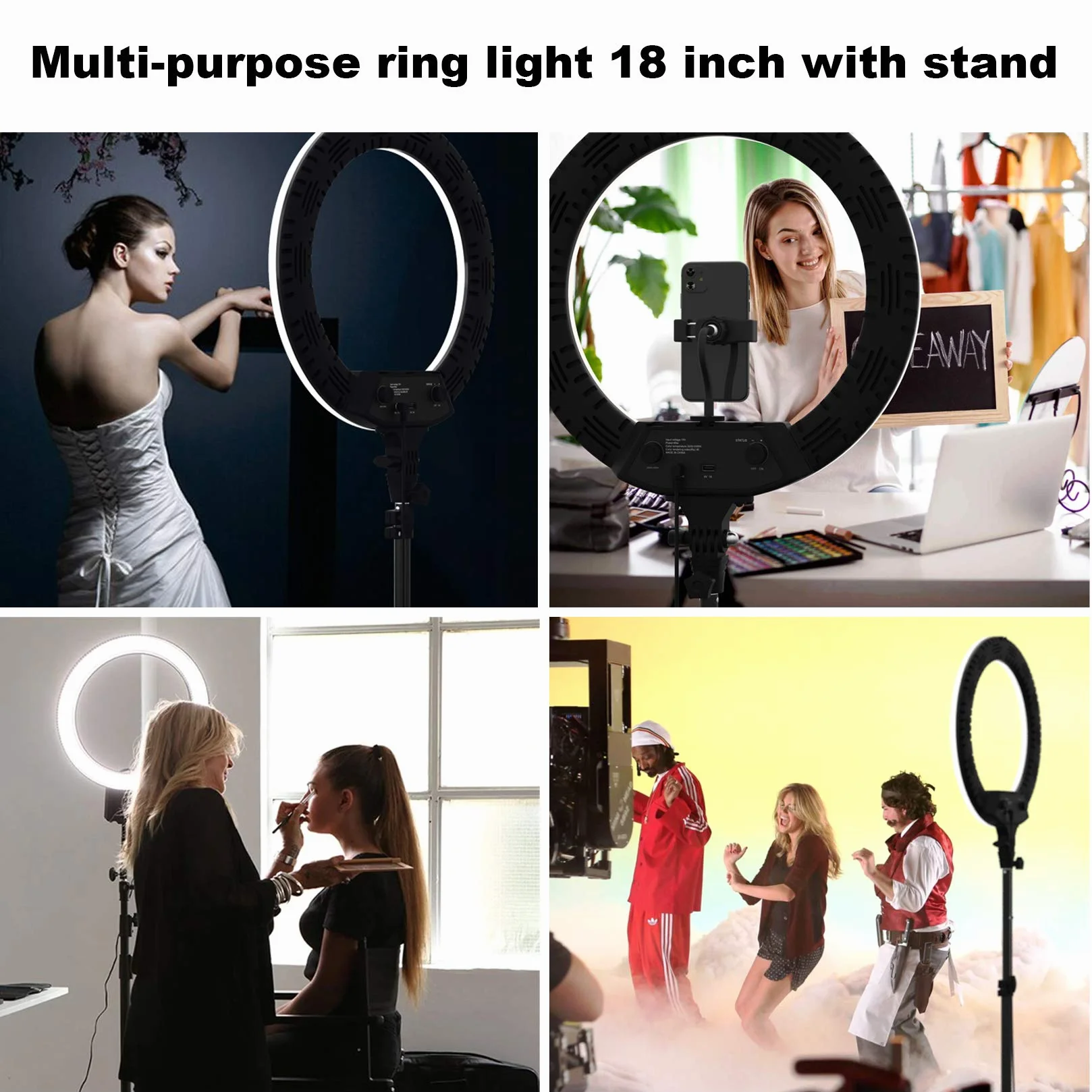 LED Luce ad Anello 45.7cm/18 pollici con Treppiede, 65W Luce per Selfie 3200-5500K Dimmerabile con Telecomando, Professionale Ring Light 3 Modalità Colore 10 Livelli per TikTok Fotografia