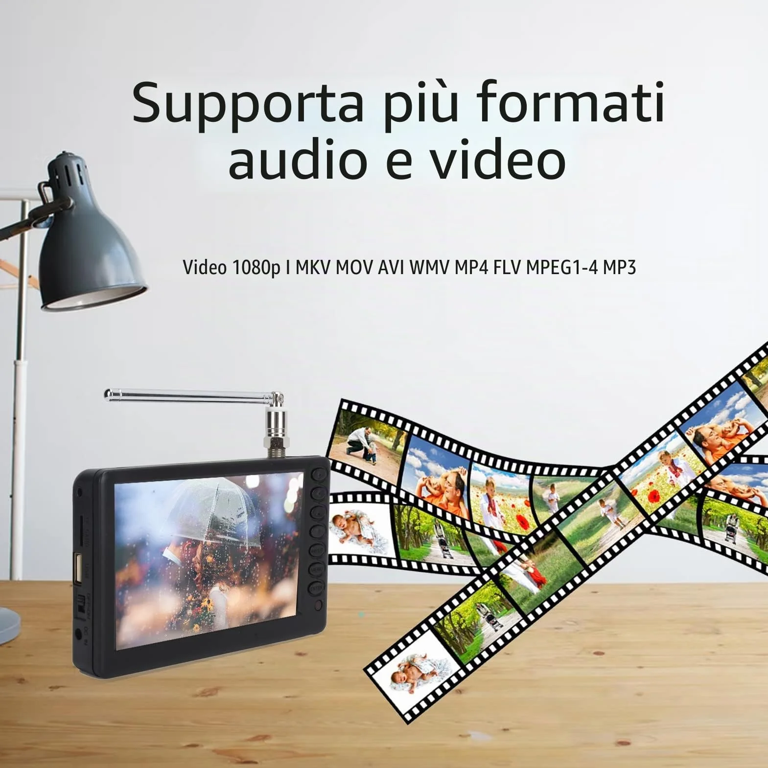 TV Portatile da 5 Pollici ATSC HD TFT LED Mini TV Digitale 1080P con Telecomando e Batteria 1500 mAh per Auto