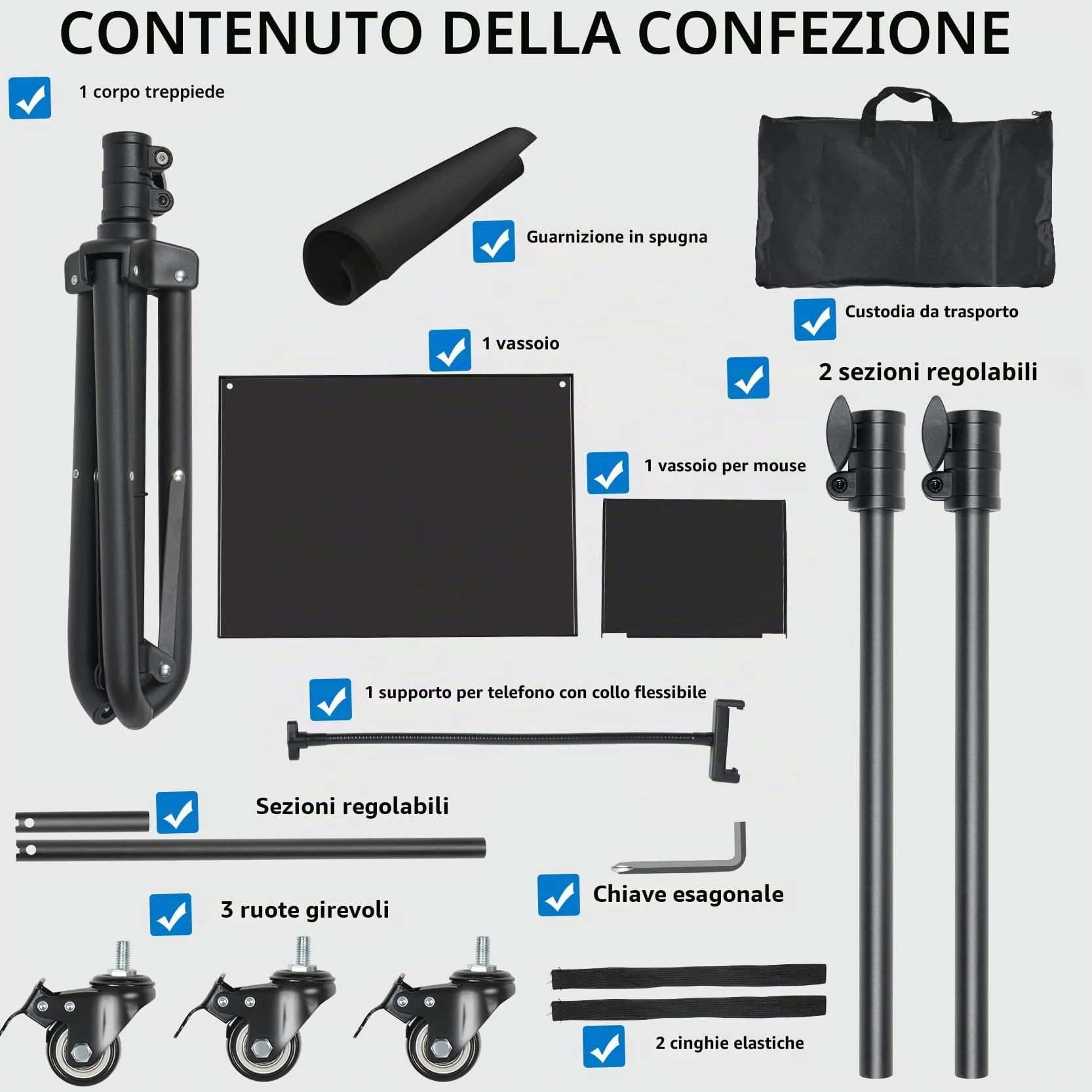 GlobalCrown Supporto Proiettore da Terra Regolabile in altezza (66-160 cm),Treppiede per Proiettore portatile Laptop con Vassoio per mouse e supporto per Telefono,Treppiede rotante con ruote