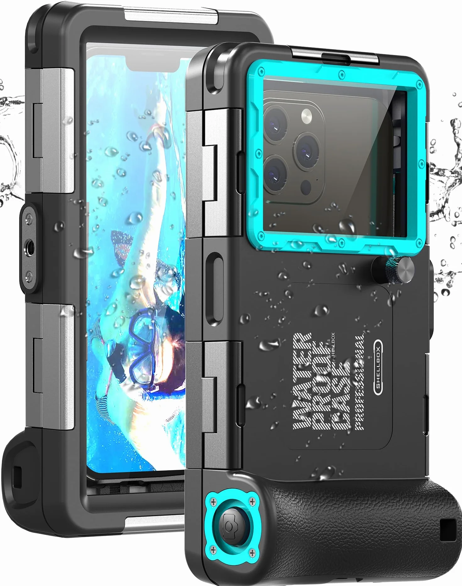 Custodia Impermeabile Subacquea Professionale IP68 15M - Compatibile con iPhone, Samsung, Huawei, Xiaomi - Fino a 6,9 Pollici - Per Immersioni, Snorkeling, Surf e Nuoto (nero/blu-verde)