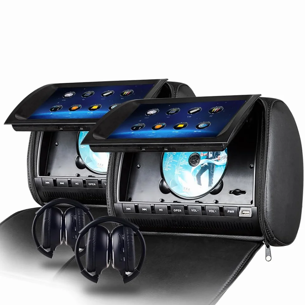 RoverOne 2 X 9 Pollici Auto Seggiolino Lettori DVD Poggiatesta Touch Button Monitor 1080P con Porta HDMI Supporta le Cuffie da USB SD AUX IR FM