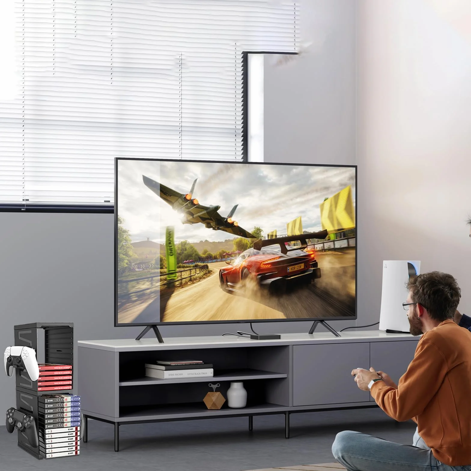 Torre di archiviazione universale per gioco e dischi Blu-Ray, scaffale per PS5/PS4/Xbox Series X/Xbox One/NS, con 24 gioco e 4 supporti per controller