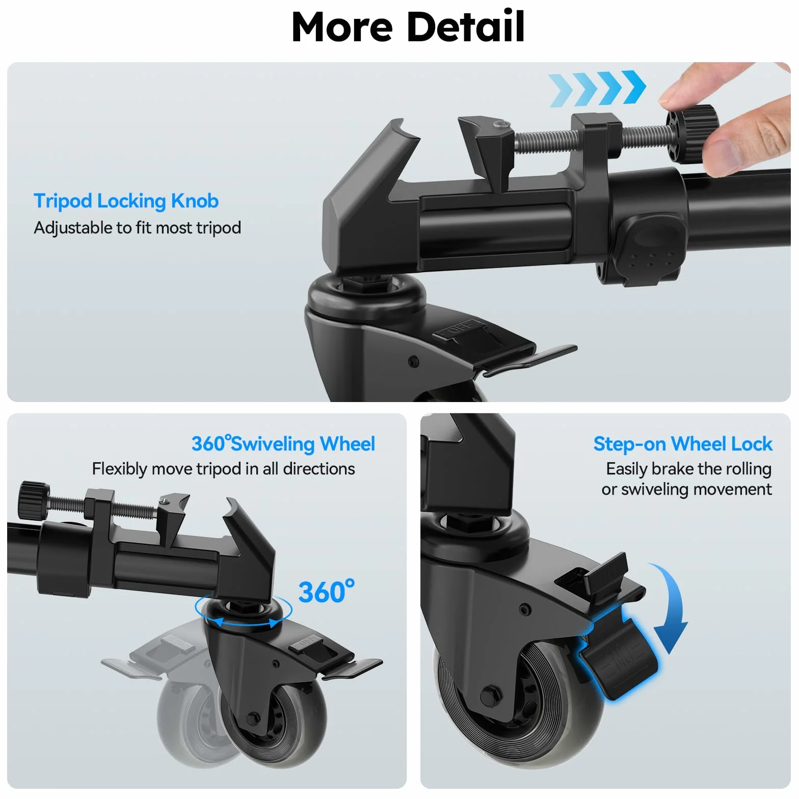 SIRUI Universal Photography Tripod Dolly con Ruote in Gomma da 3", Resistente con Gambe Regolabili e Borsa per il Trasporto, Capacità di Carico di 33 Libber - AM-DF02