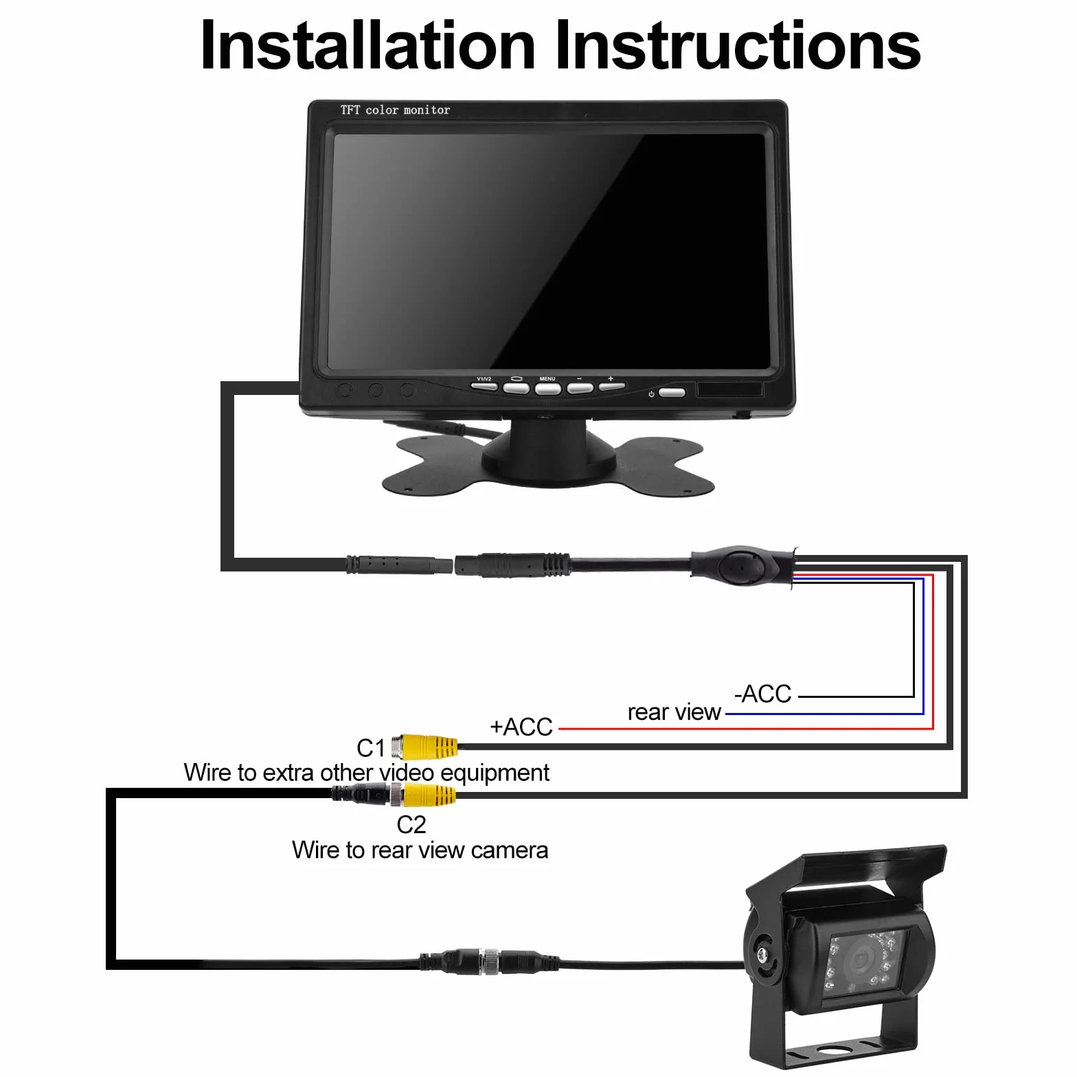 CICMOD Telecamera Retromarcia con Monitor LCD 7 Pollici 4pin Telecamera Posteriore Impermeabile Kit 12V 24V Universel per Camper Camion Rimorchi Bus